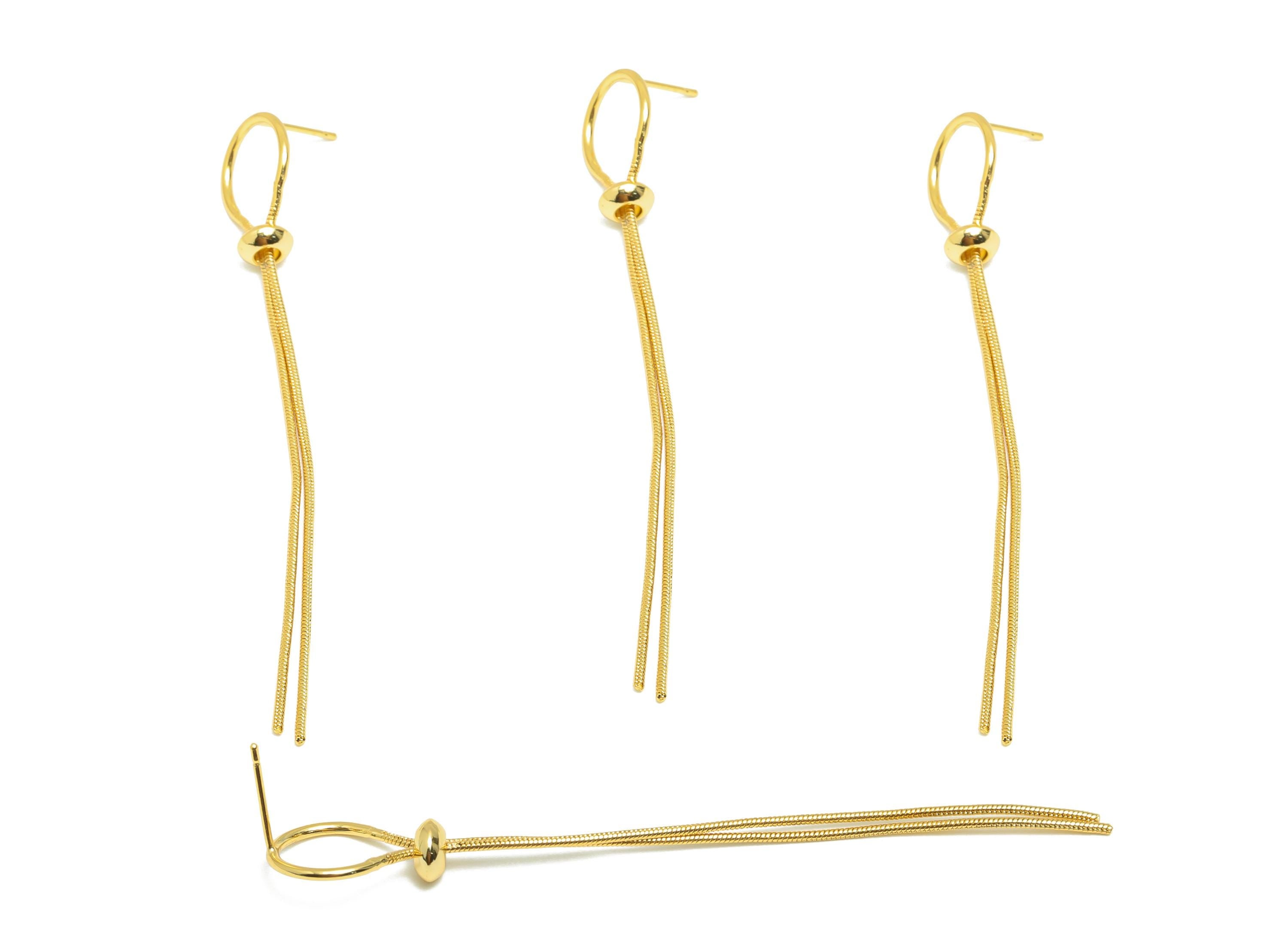 Brass Chain Tassel Earring - Gold Tassel Dangle Ear Post for Girl - Daily Wear Earring - 18K Real Gold Plating- 79.85x12.04x1.08mm - RGP9142 - DOMEDBAZAAR