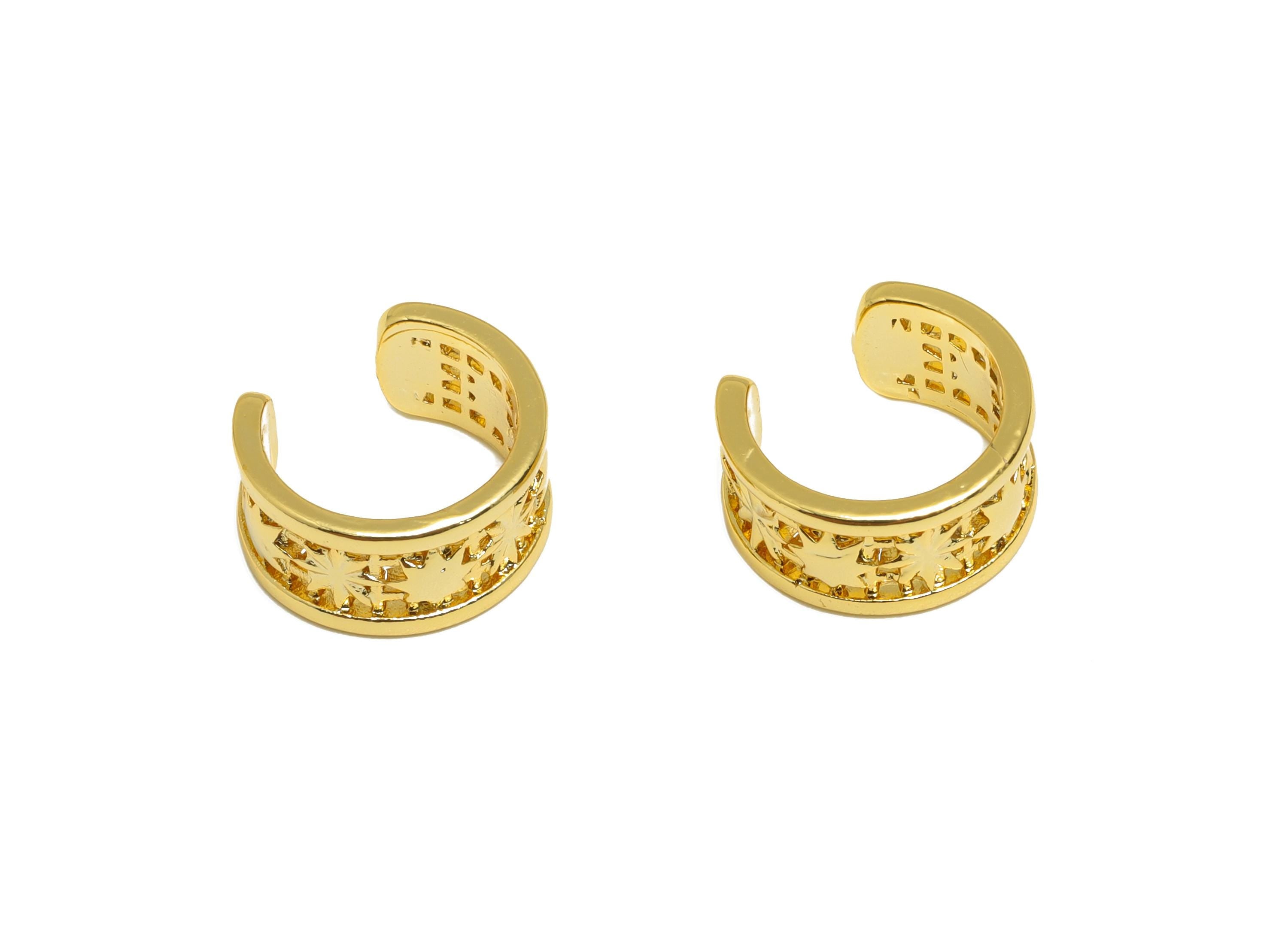 Brass Textured Ear Cuff - Gold Hollow Earring Cuff - Minimalist Daily Wear Earring Cuff - 18K Real Gold Plated -11.38x10.39x1.01mm - RGP9143 - DOMEDBAZAAR