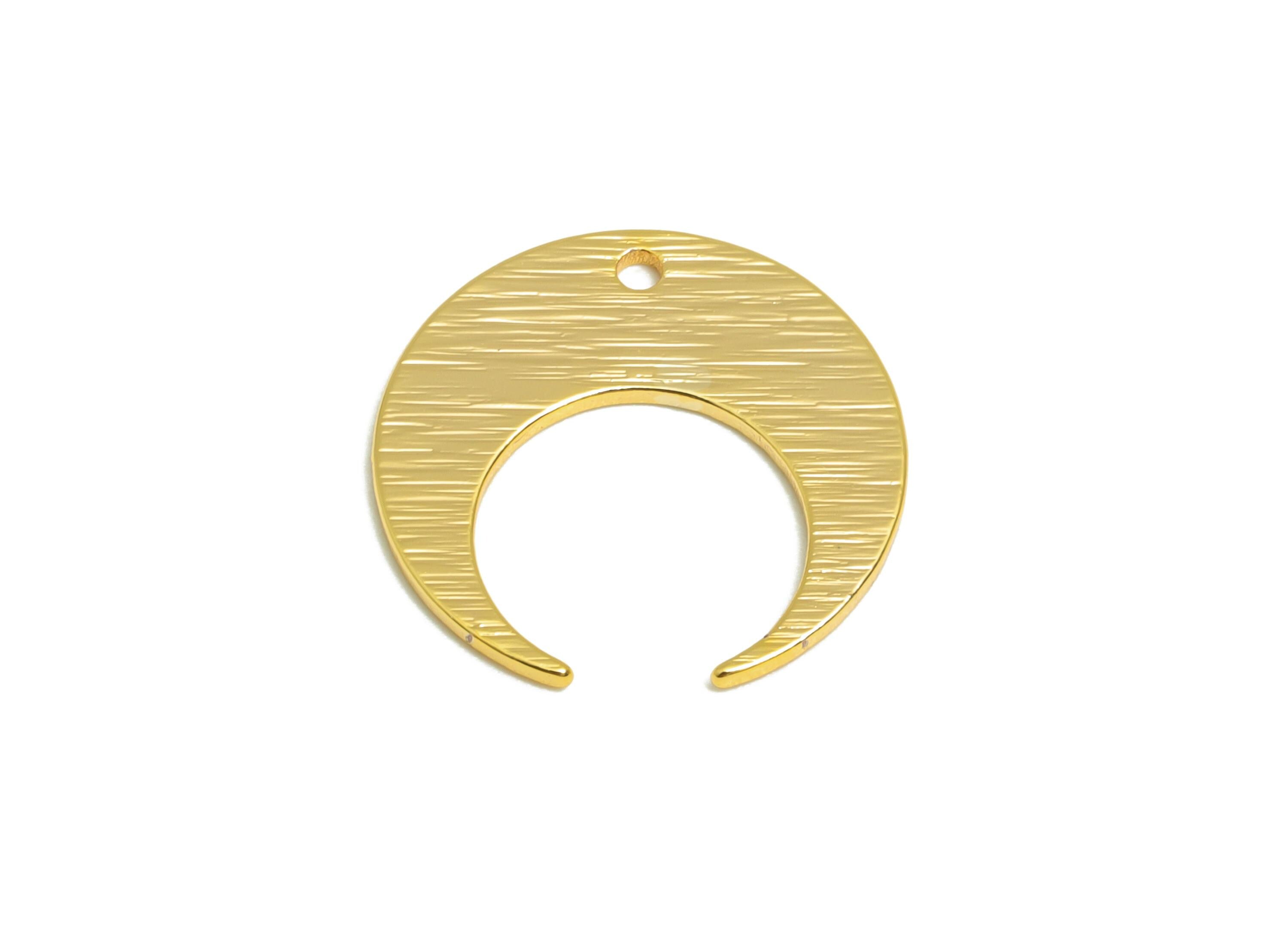 Textured Crescent Moon Pendant - Brass Celestial Jewelry - Craft Supplies - Textured Crescent - 18k Real Gold Plated - 14x13x1mm - RGP10306 - DOMEDBAZAAR