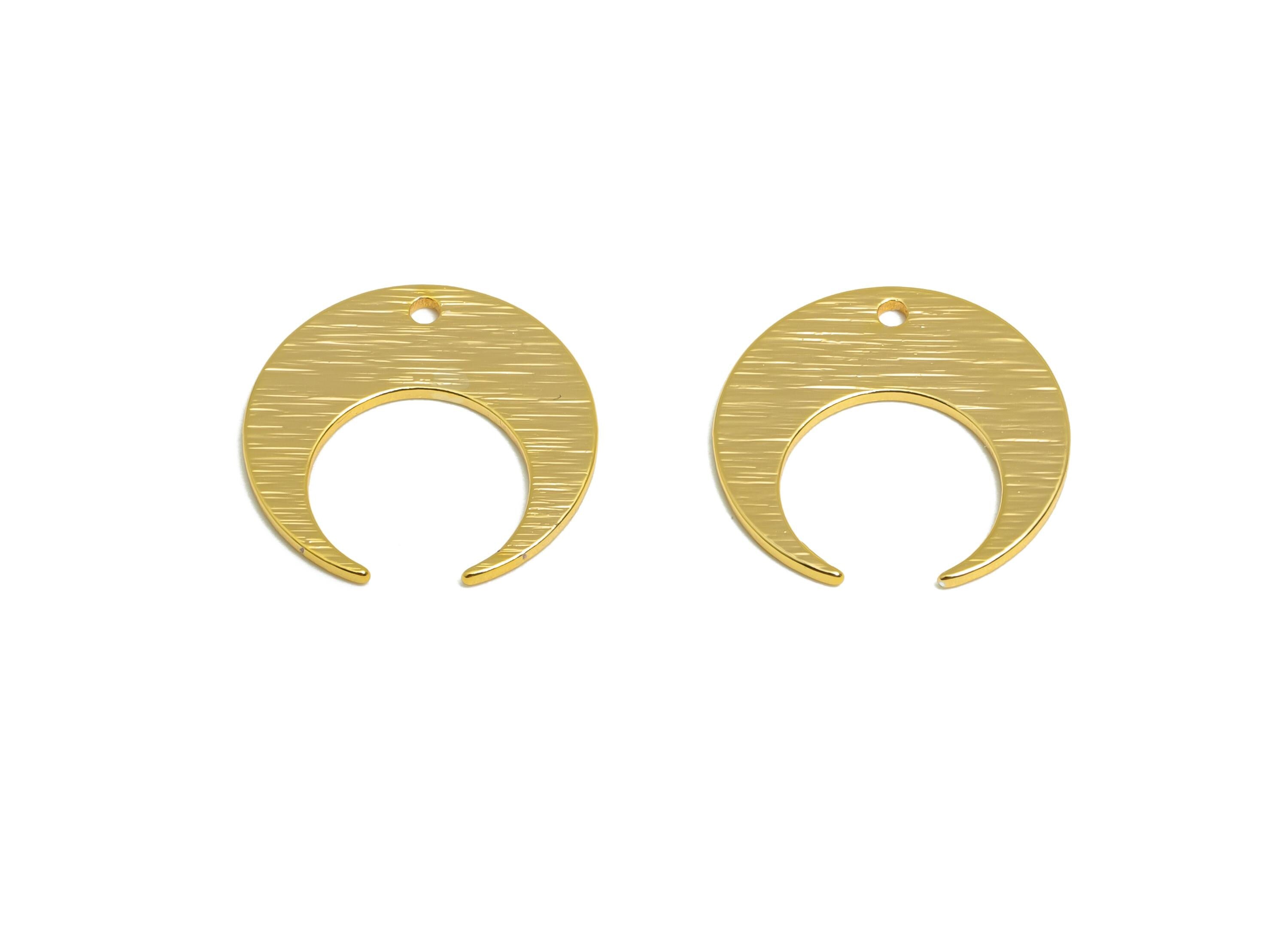 Textured Crescent Moon Pendant - Brass Celestial Jewelry - Craft Supplies - Textured Crescent - 18k Real Gold Plated - 14x13x1mm - RGP10306 - DOMEDBAZAAR