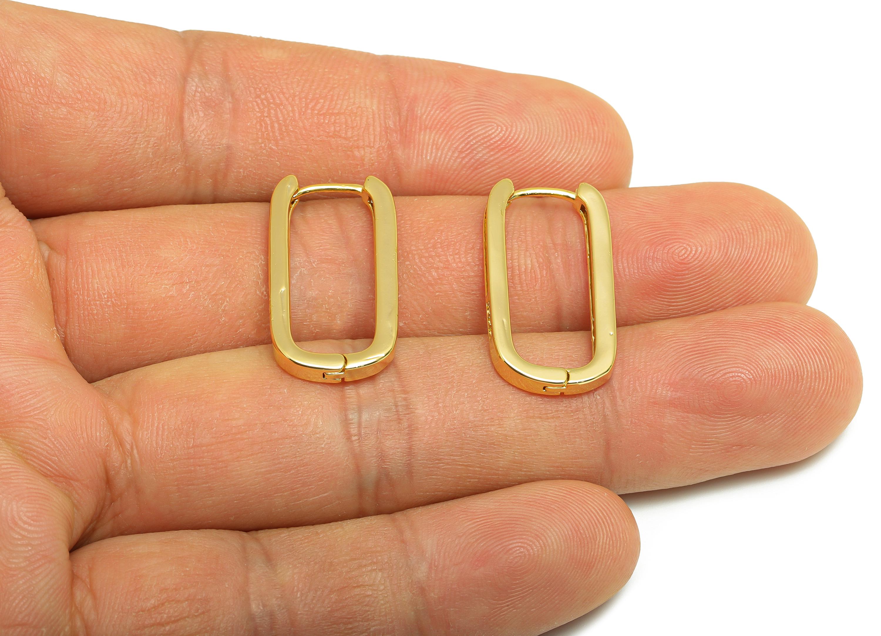 Brass Rectangle Hoop Earring - Zircon Huggie Earring for Women - Gold Daily Wear Earring - 18K Real Gold Plating -24.98x12.6x2.53mm -RGP9152 - DOMEDBAZAAR
