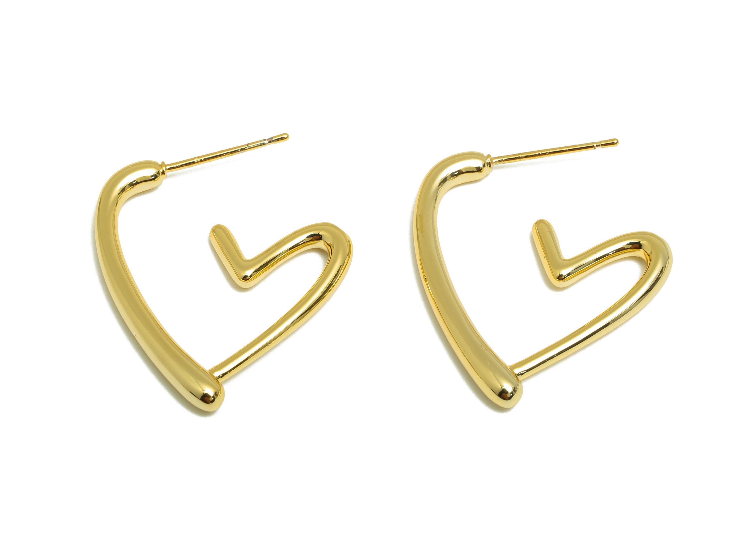 Brass Heart Earring Stud - Gold Open Heart Ear for Girls - Valentine's Day Earring Post - 18K Real Gold Plated -27.15x22.13x2.62mm- RGP9153 - DOMEDBAZAAR