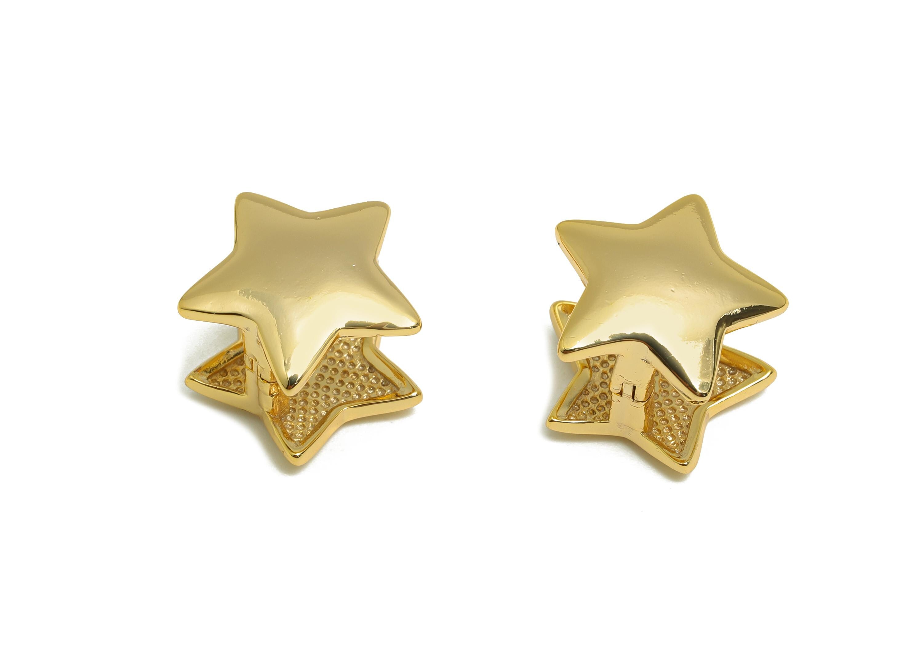 Brass Star Huggie Earring - Gold Minimalist Star Earring Clasps - Daily Wear Hoop Earring - 18K Real Gold Plating - 12.58x12.19x2mm- RGP9156 - DOMEDBAZAAR