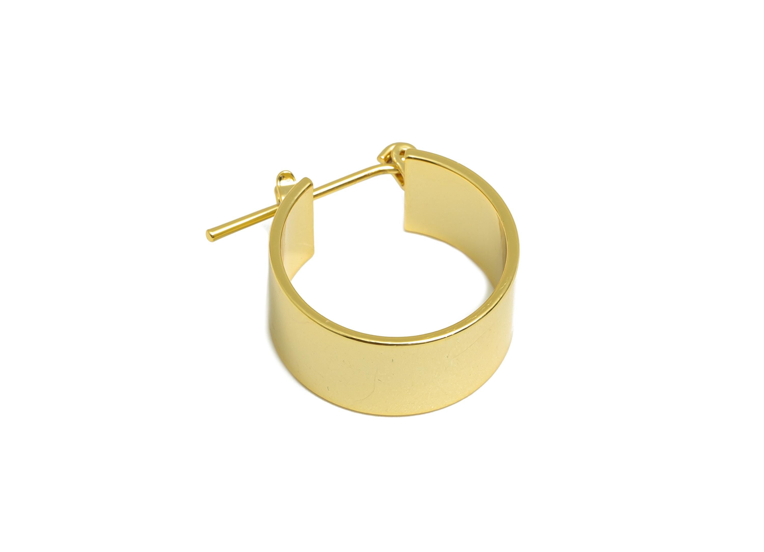 Brass Hinged Back Earring - Gold Thick Round Huggie Earring - Minimalist Daily Wear Ear - 18K Real Gold Plated - 18.56x16.23x0.78mm- RGP9157 - DOMEDBAZAAR