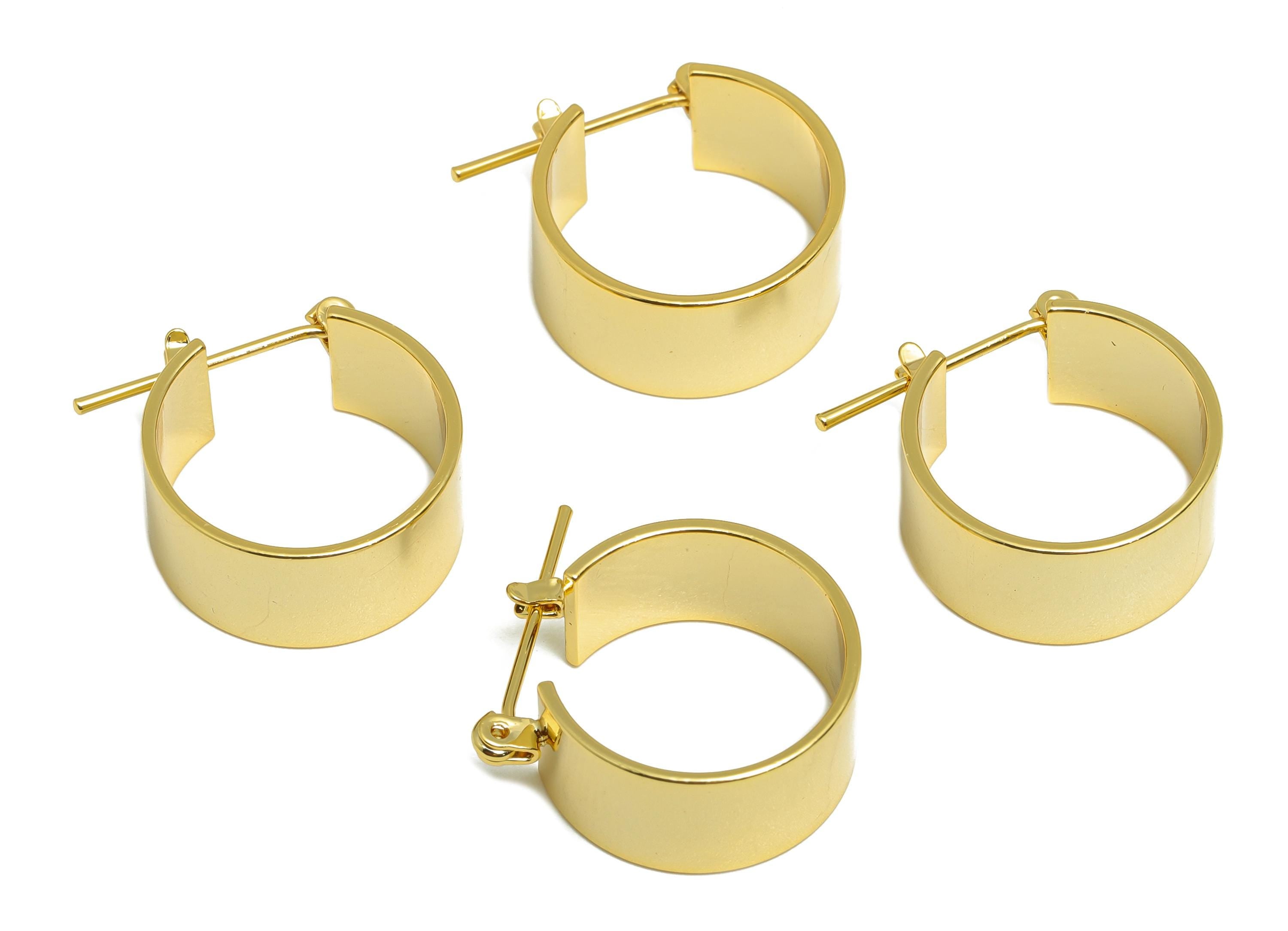 Brass Hinged Back Earring - Gold Thick Round Huggie Earring - Minimalist Daily Wear Ear - 18K Real Gold Plated - 18.56x16.23x0.78mm- RGP9157 - DOMEDBAZAAR