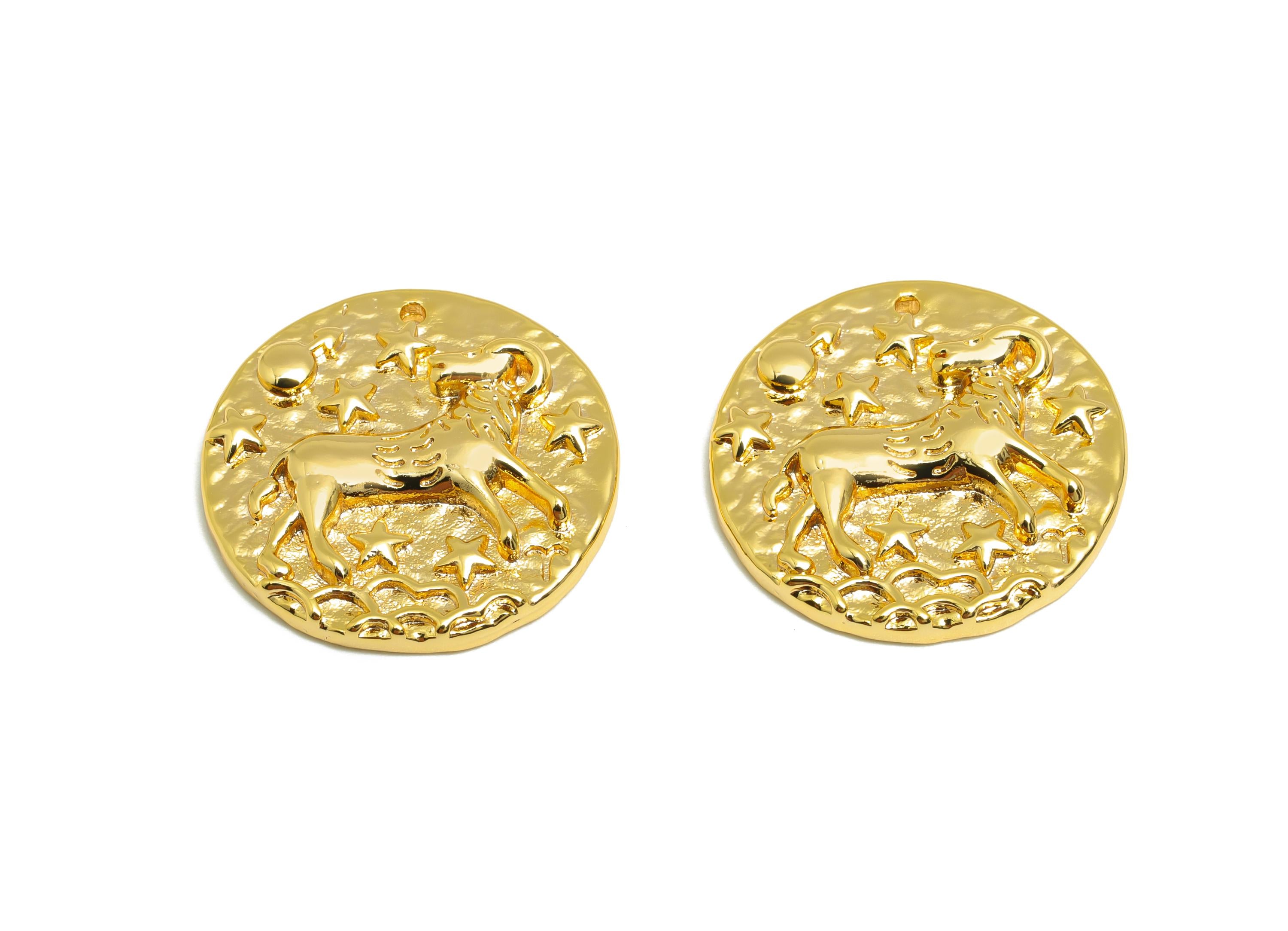 Aries Round Earring Charm - Brass Zodiac Pendant - Brass Horoscopes Scorpio Necklace- 18K Real Gold Plated - 19.4x19.4x2.76mm - RGP4783M - DOMEDBAZAAR