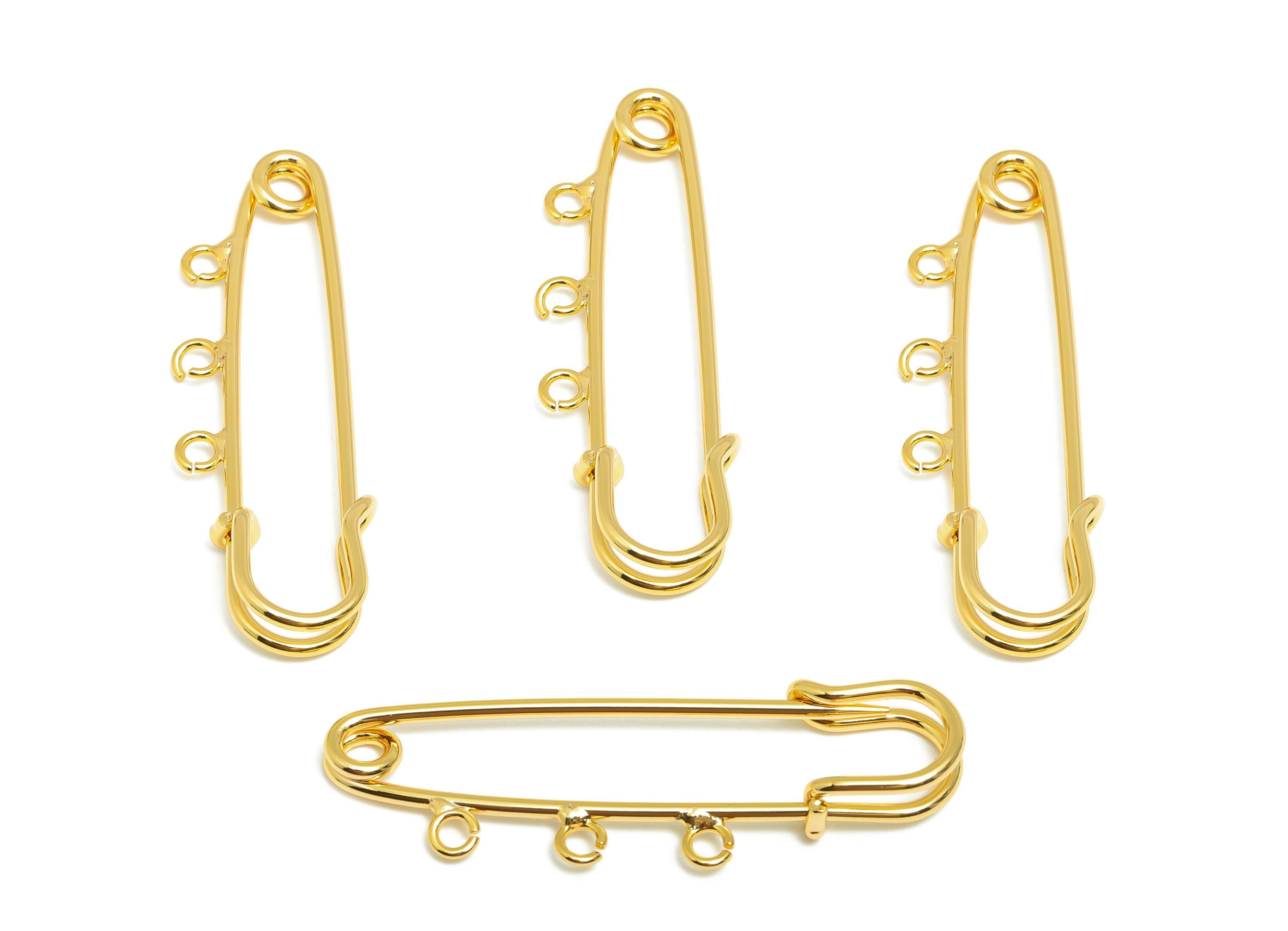 Gold Safety Pin - Brass Safety Pin Charm Holder - Safety Pin With loop Connector - 18K Real Gold Plated - Connector Pin - 50x15x5mm-RGP10289 - DOMEDBAZAAR