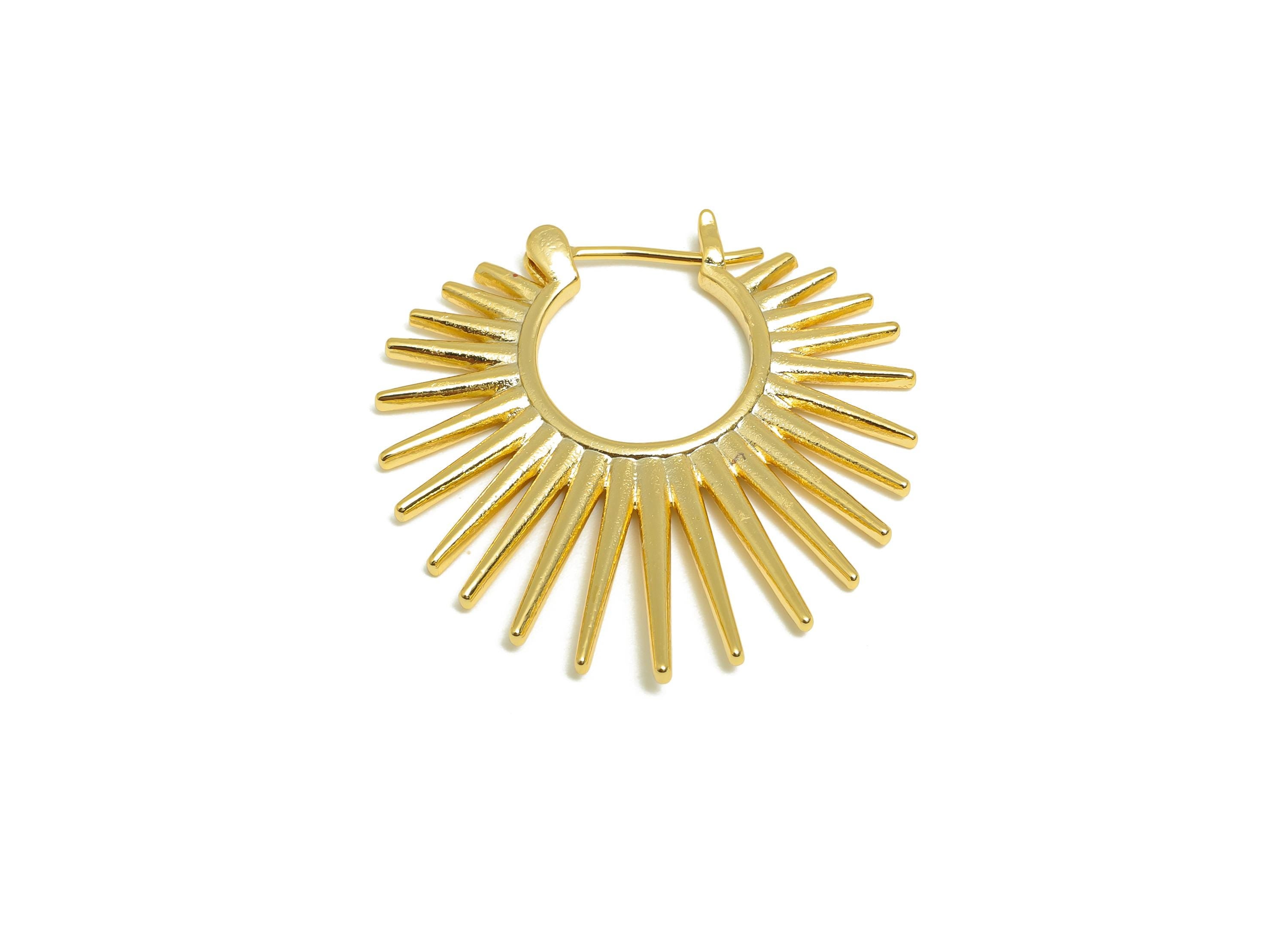 Brass Hoop Earring - Brass Radiant Hoop Huggie Earring - Spiked Hoop Earring - Punk Jewelry- 18K Real Gold Plated - 30x29x2mm -RGP9165 - DOMEDBAZAAR