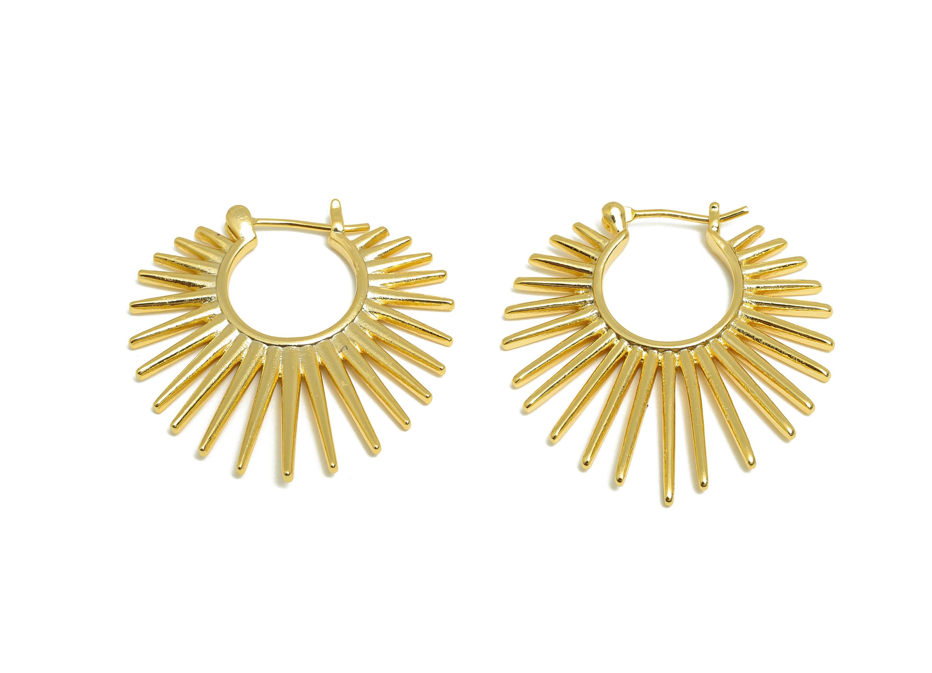 Brass Hoop Earring - Brass Radiant Hoop Huggie Earring - Spiked Hoop Earring - Punk Jewelry- 18K Real Gold Plated - 30x29x2mm -RGP9165 - DOMEDBAZAAR