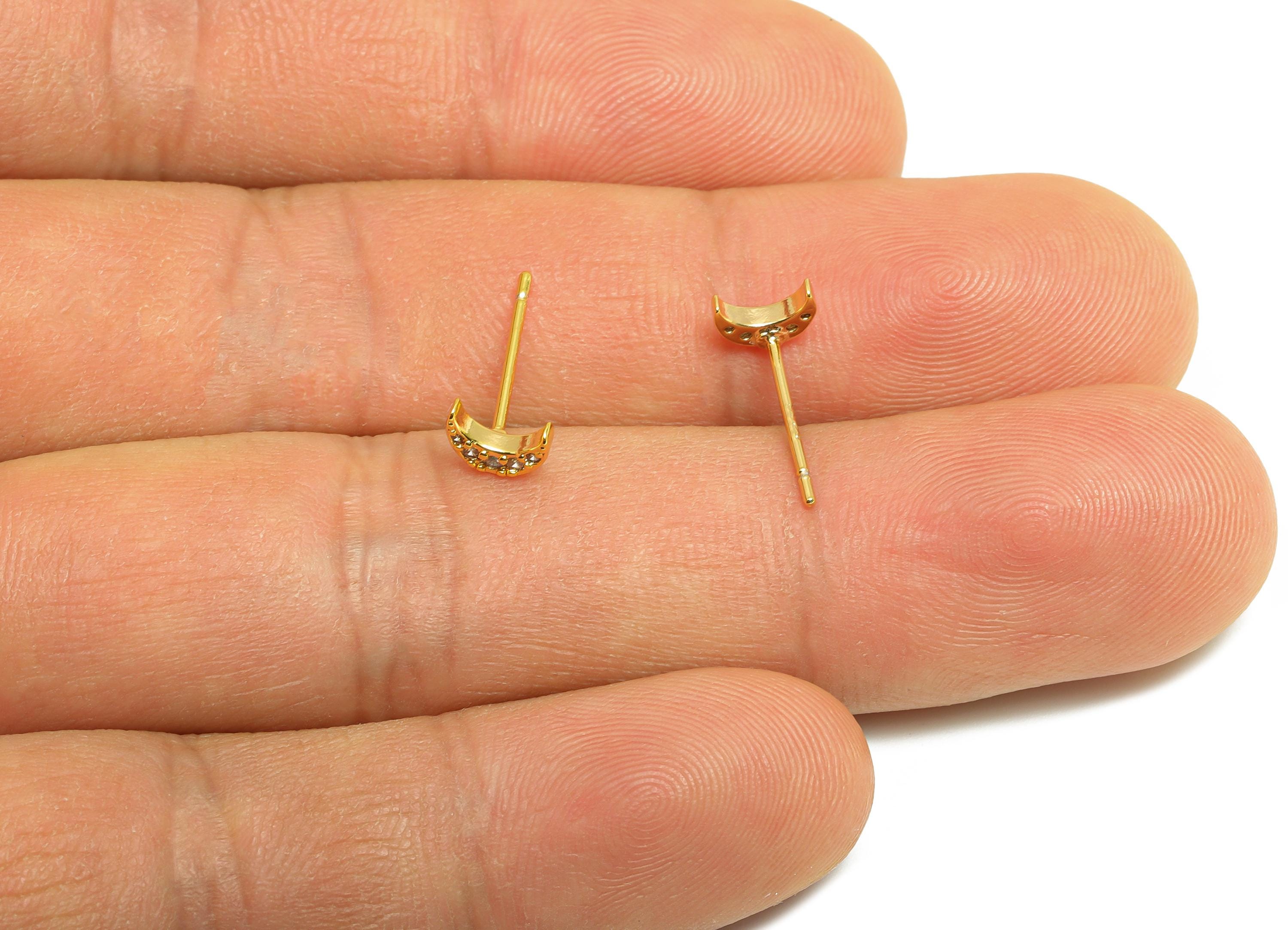 Vintage Earring Stud - Brass Dainty Crescent Jewelry - Everyday Wear Earring Stud - Gold Jewelry - 18K Real Gold Plated - 6x4x1mm - RGP9171 - DOMEDBAZAAR
