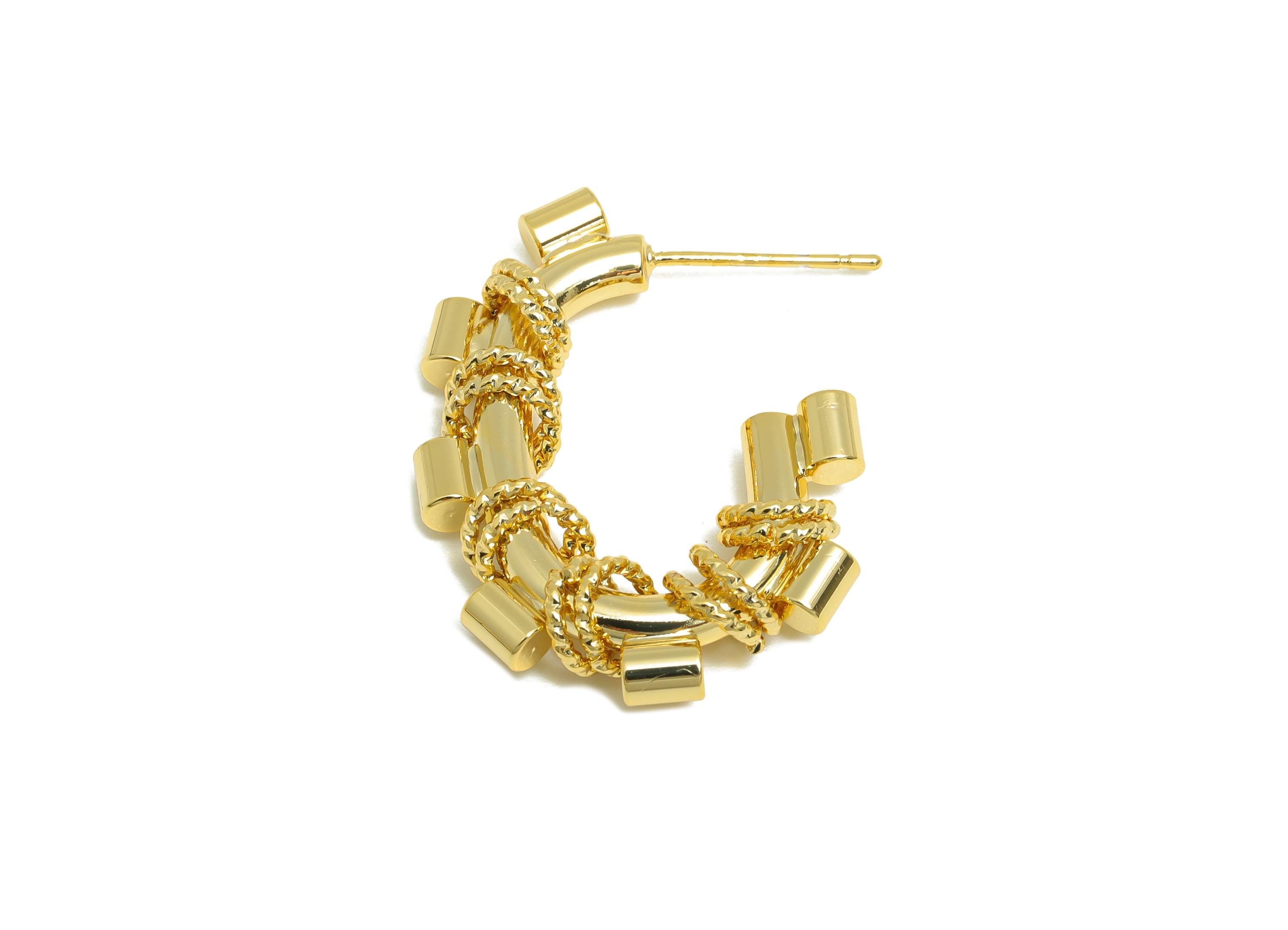 Twisted Rope Hoop Earring - Brass Bold Hoop Earring Stud - Trendy Chain Hoop - Modern Jewelry - 18K Real Gold Plated - 30x23x3mm - RGP9173 - DOMEDBAZAAR