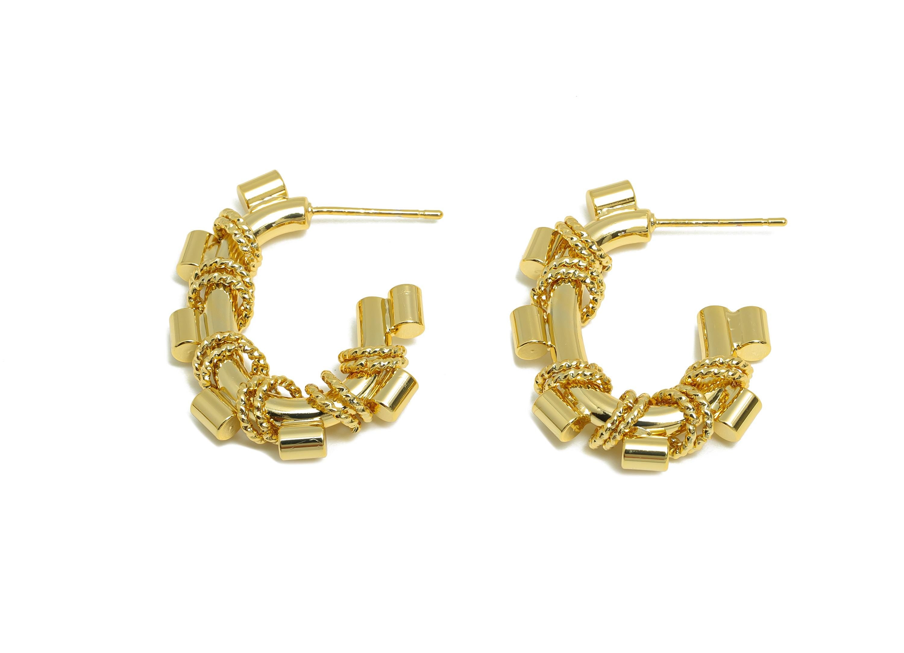 Twisted Rope Hoop Earring - Brass Bold Hoop Earring Stud - Trendy Chain Hoop - Modern Jewelry - 18K Real Gold Plated - 30x23x3mm - RGP9173 - DOMEDBAZAAR
