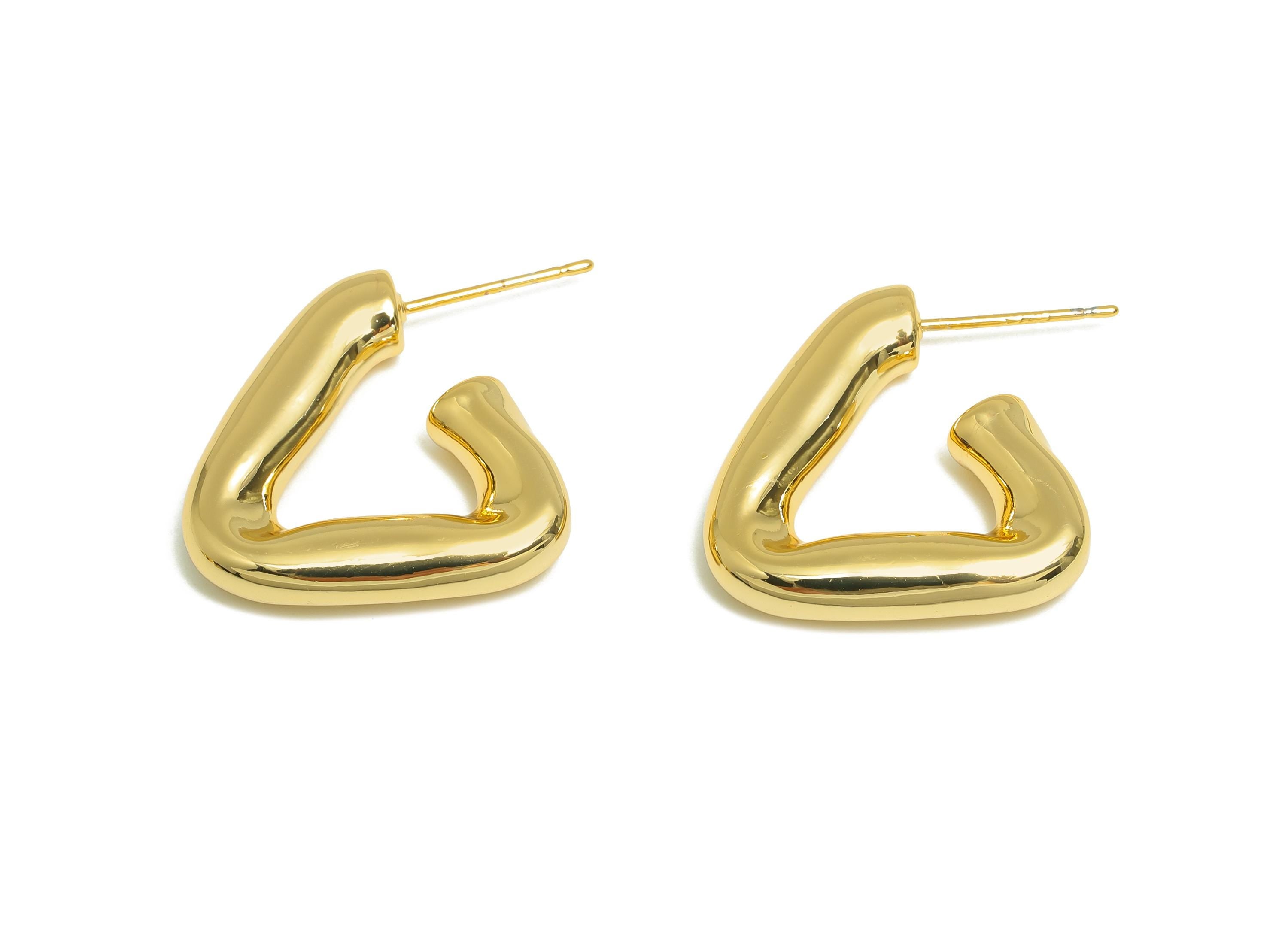 Triangle Hoop Earring - Brass Bold Hoop Earring Stud - Trendy Geometry Hoop - Modern Jewelry - 18K Real Gold Plated - 22x22x4mm - RGP9174 - DOMEDBAZAAR