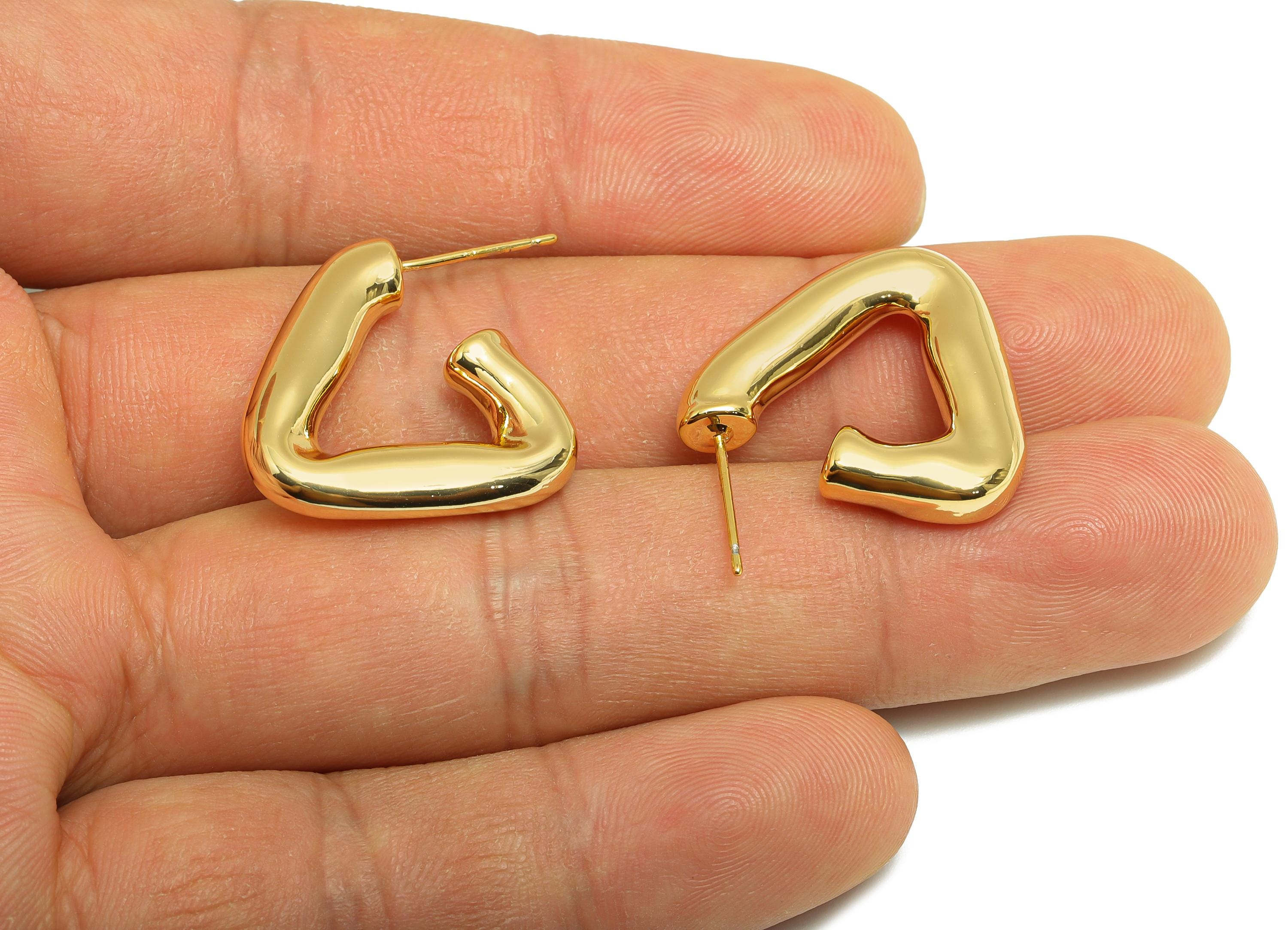 Triangle Hoop Earring - Brass Bold Hoop Earring Stud - Trendy Geometry Hoop - Modern Jewelry - 18K Real Gold Plated - 22x22x4mm - RGP9174 - DOMEDBAZAAR