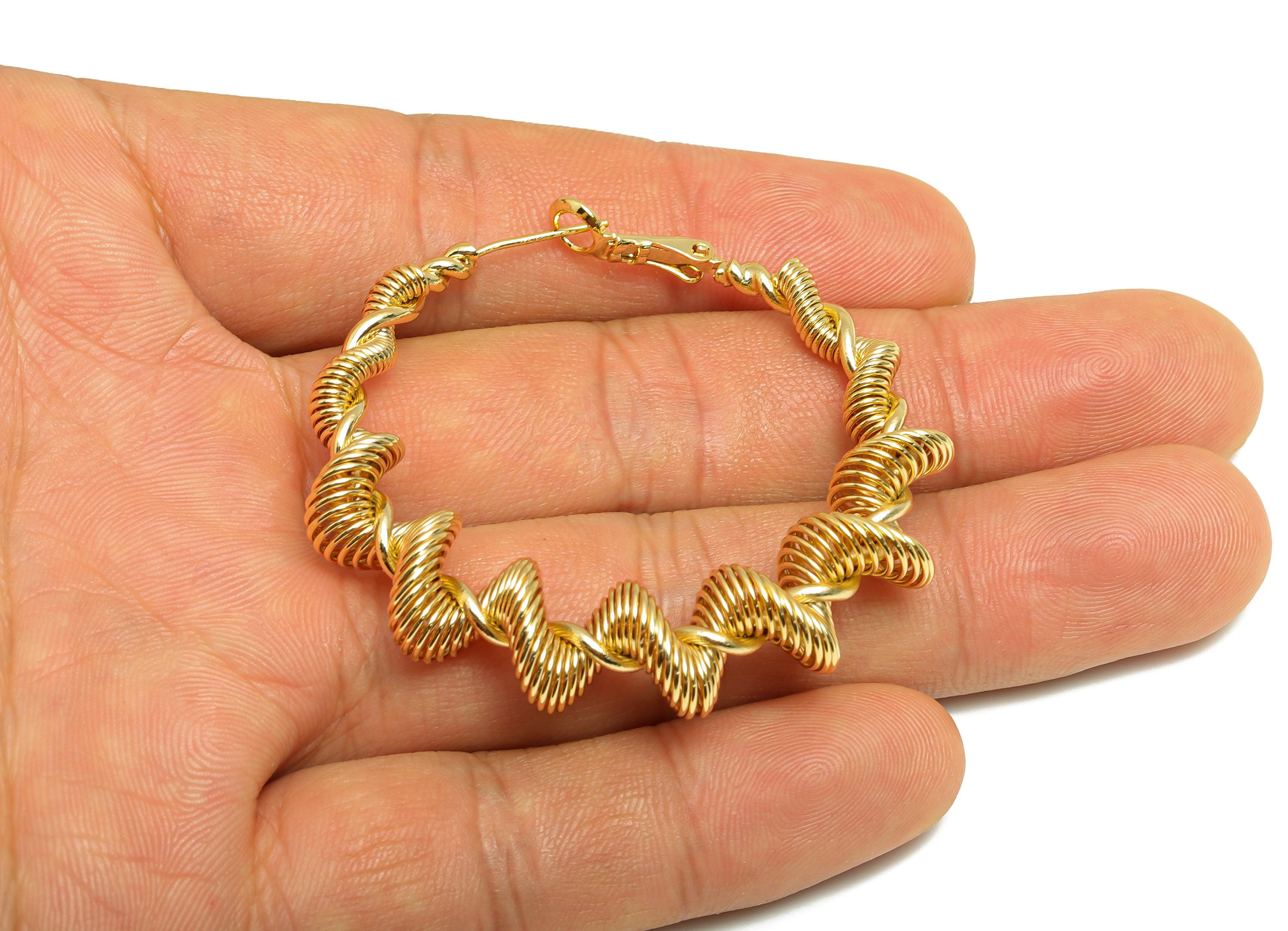 Threaded Hoop Earring - Brass Bold Earring Stud - Chunky Spiral Clasp - Push Back Earring Post - 18K Real Gold Plated - 48x44x11mm - RGP9175 - DOMEDBAZAAR