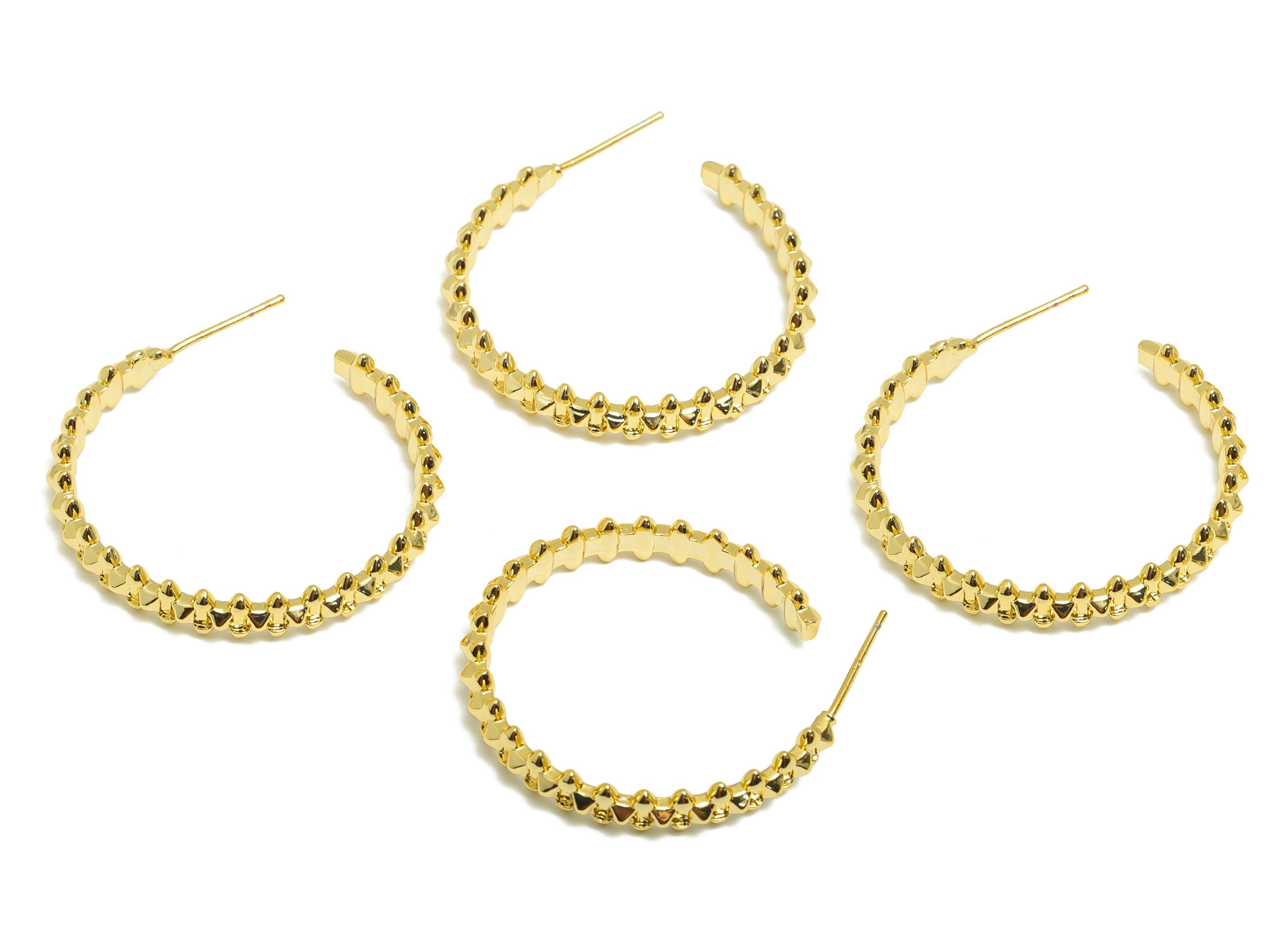 Brass Textured Hoop Earring - Gold C Hoop Earring Post - Fashion Hoop Earring - Modern Jewelry - 18K Real Gold Plated - 30x29x2mm - RGP9177 - DOMEDBAZAAR