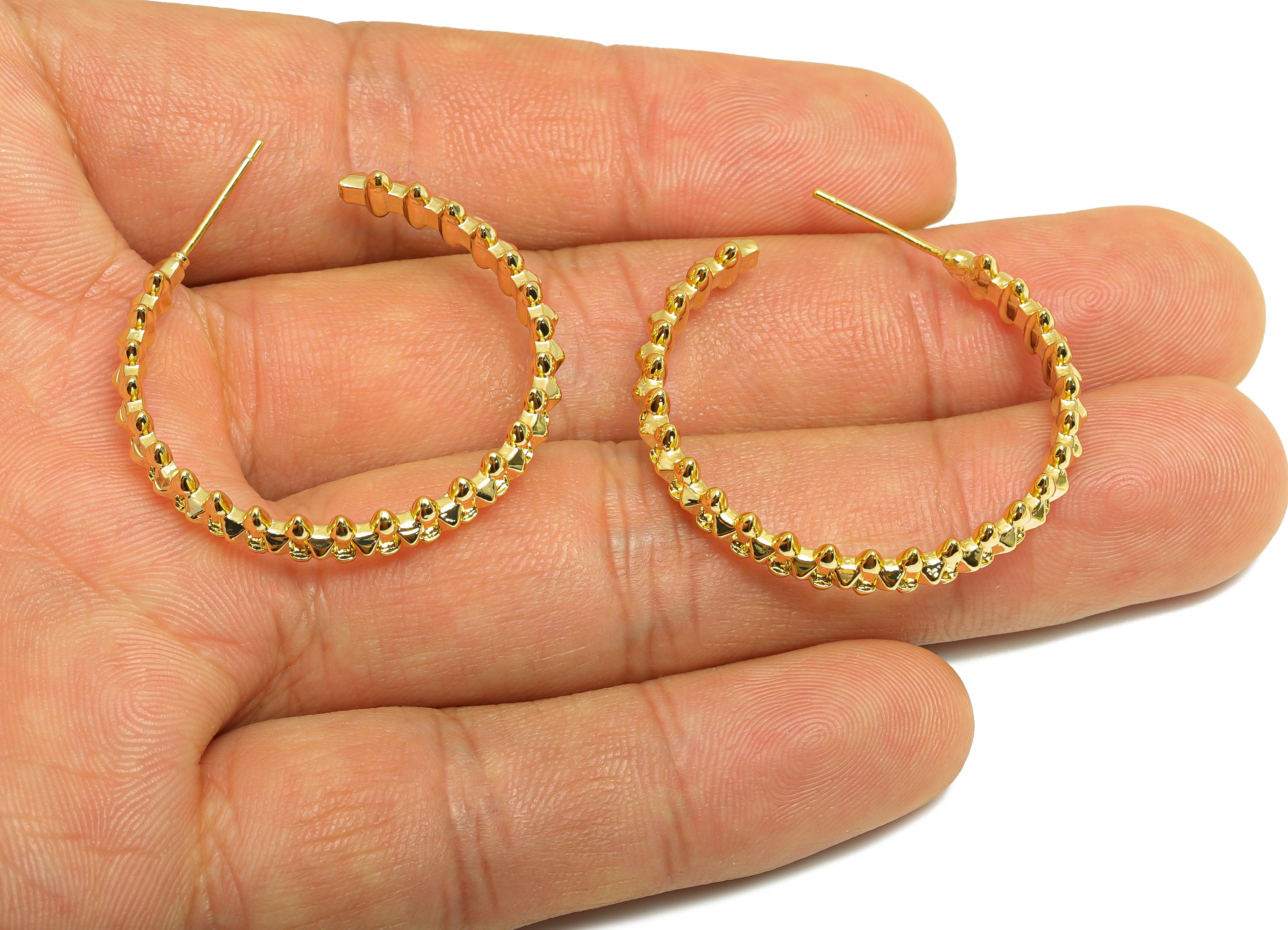 Brass Textured Hoop Earring - Gold C Hoop Earring Post - Fashion Hoop Earring - Modern Jewelry - 18K Real Gold Plated - 30x29x2mm - RGP9177 - DOMEDBAZAAR