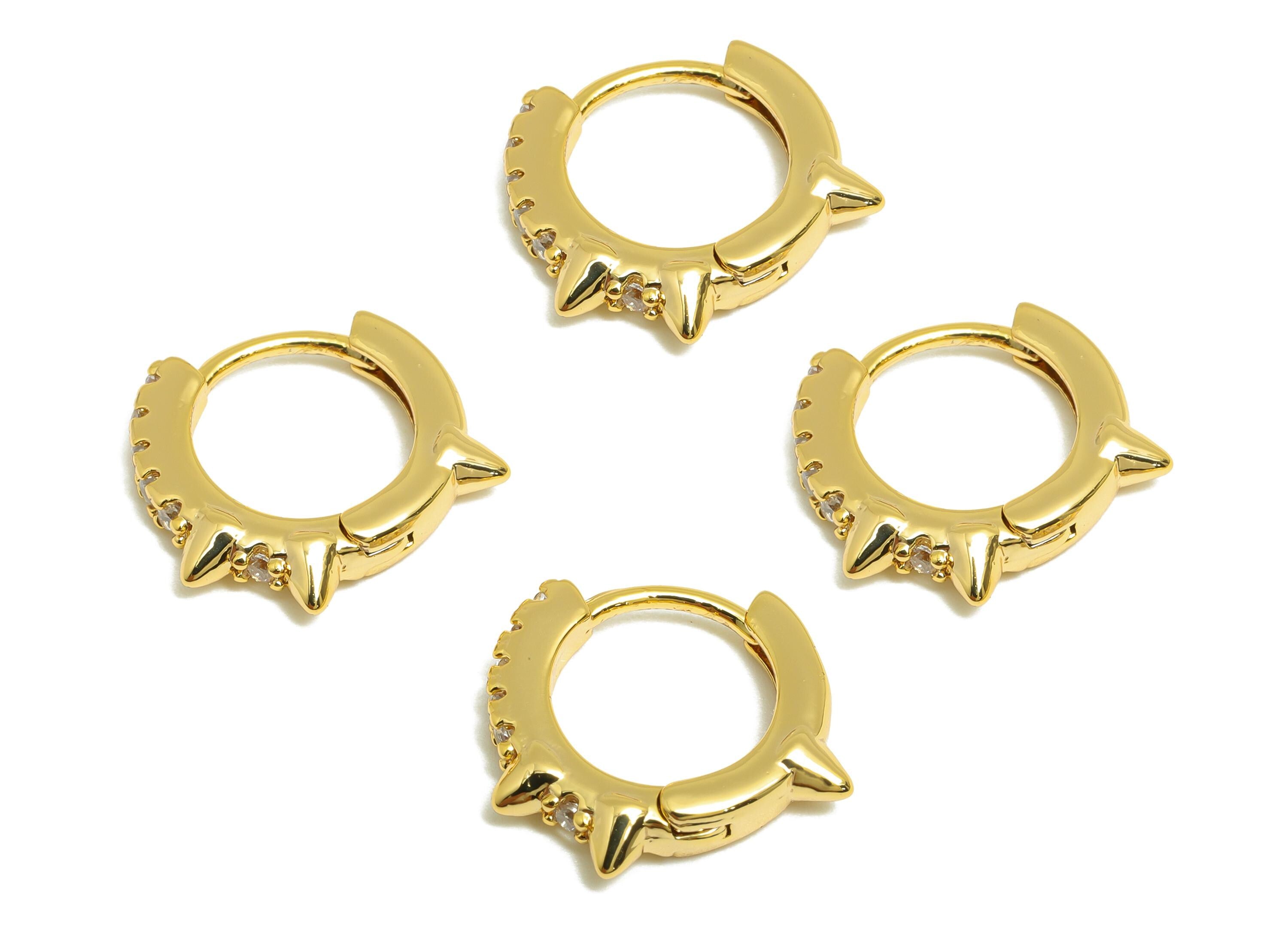 Gold Spiked Hoop Earring - Brass Bold Hoop Huggie Earring - Zircon Rock Punk Hoop Jewelry - 18K Real Gold Plating - 14.2x13x2mm - RGP9178 - DOMEDBAZAAR