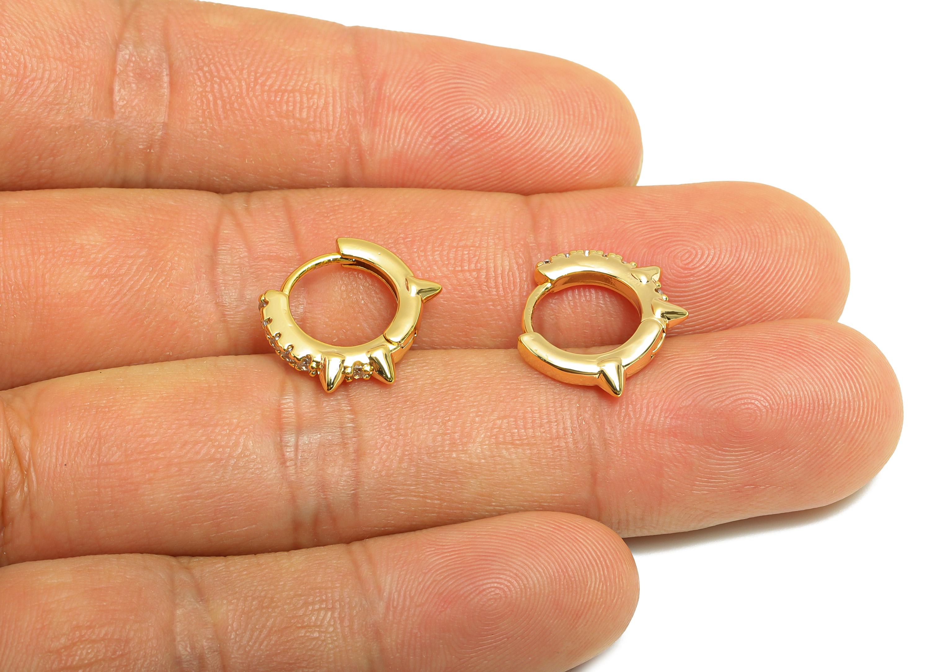 Gold Spiked Hoop Earring - Brass Bold Hoop Huggie Earring - Zircon Rock Punk Hoop Jewelry - 18K Real Gold Plating - 14.2x13x2mm - RGP9178 - DOMEDBAZAAR