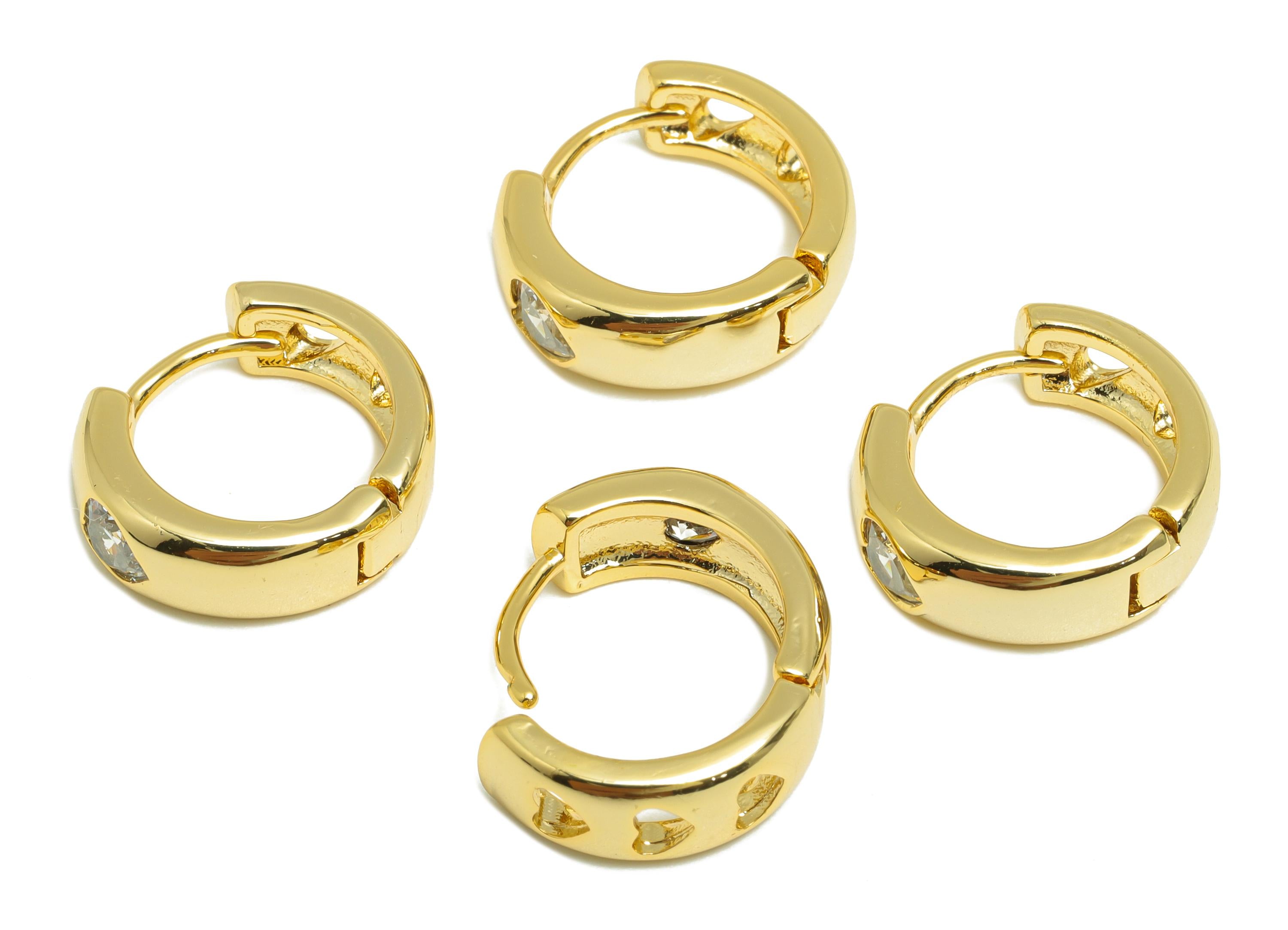 Gold Trendy Hoop Earring - Brass Fashion Hoop Huggie Earring - Zircon Classic Hoop Jewelry - 18K Real Gold Plating - 14.78x13x2mm - RGP9179 - DOMEDBAZAAR