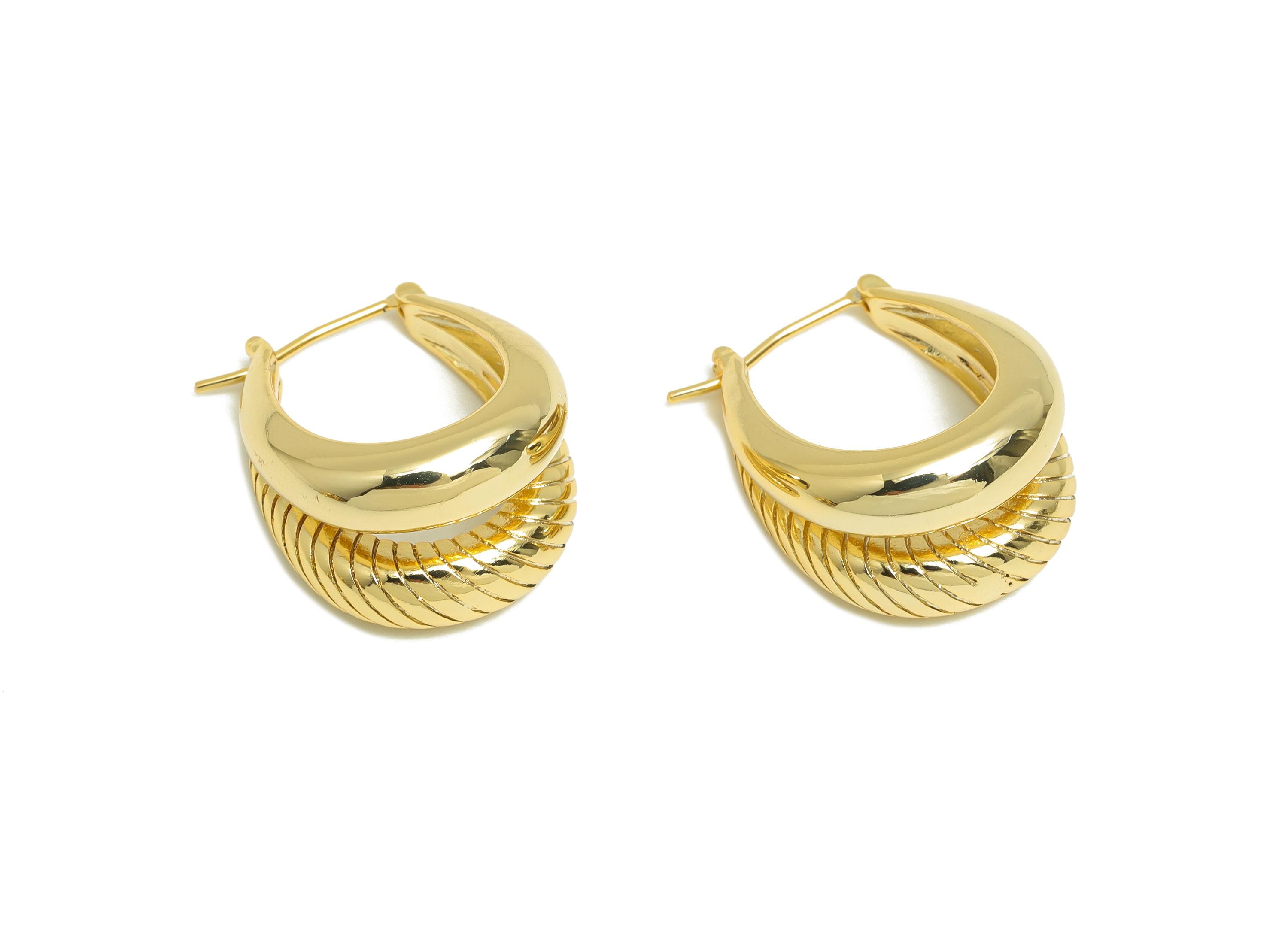 Brass Textured Hoop Earring - Brass Modern Gold Hoop Earring - Hinged Back Hoop - Chic Jewelry - 18K Real Gold Plated - 24x18x3mm -RGP9184 - DOMEDBAZAAR