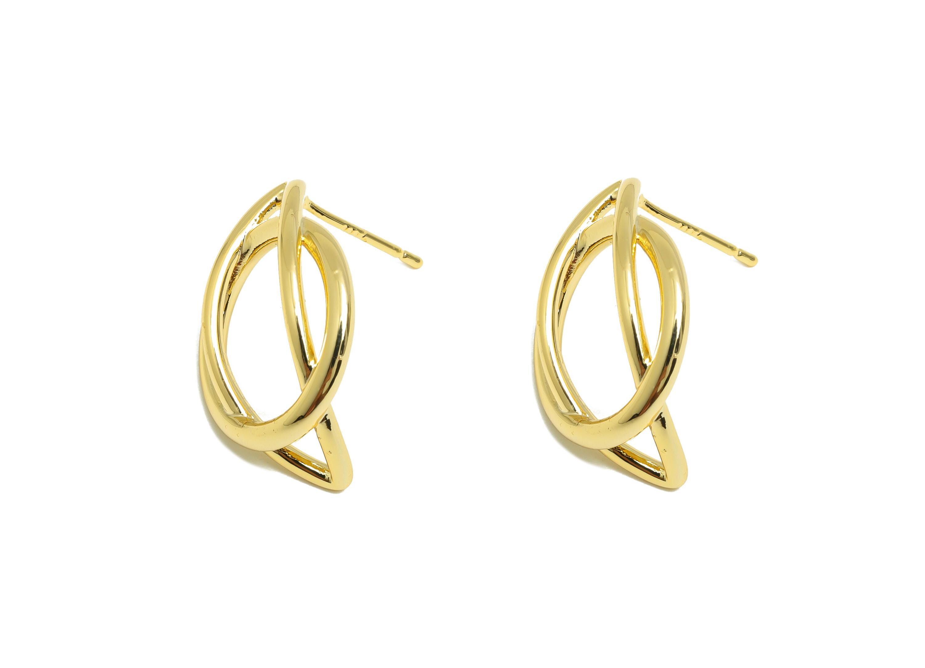 Brass Dainty Earring - Gold Bent Marquise Earring Post - Geometry Earring - Modern Gold Earring - 18K Real Gold Plated - 22x16x1mm - RGP9186 - DOMEDBAZAAR