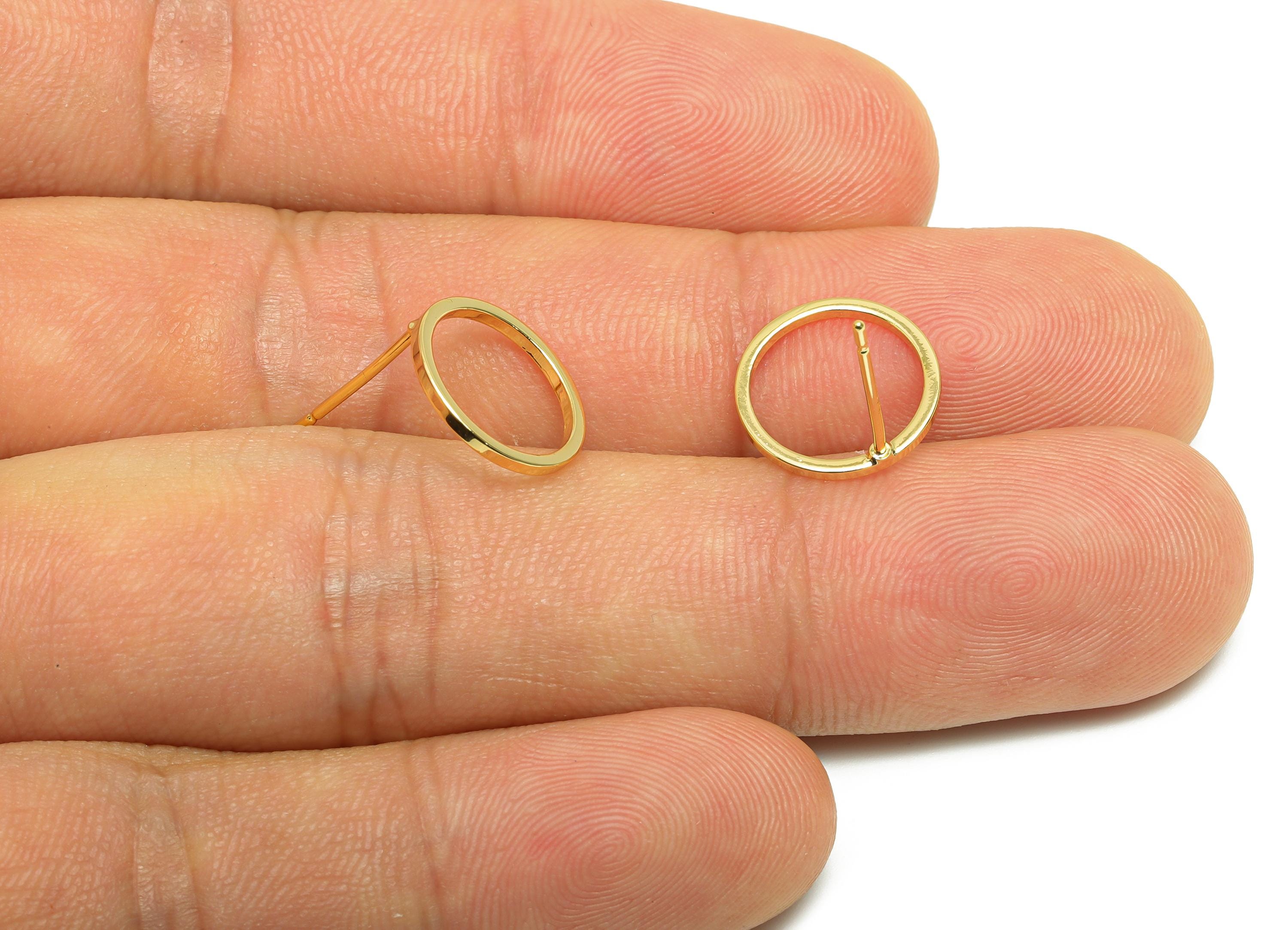 Brass Round Earring - Unique Gold Earring Post - Brass Modern Earring - Minimalist Jewelry - 18K Real Gold Plated - 12x12x0.9mm - RGP9192 - DOMEDBAZAAR