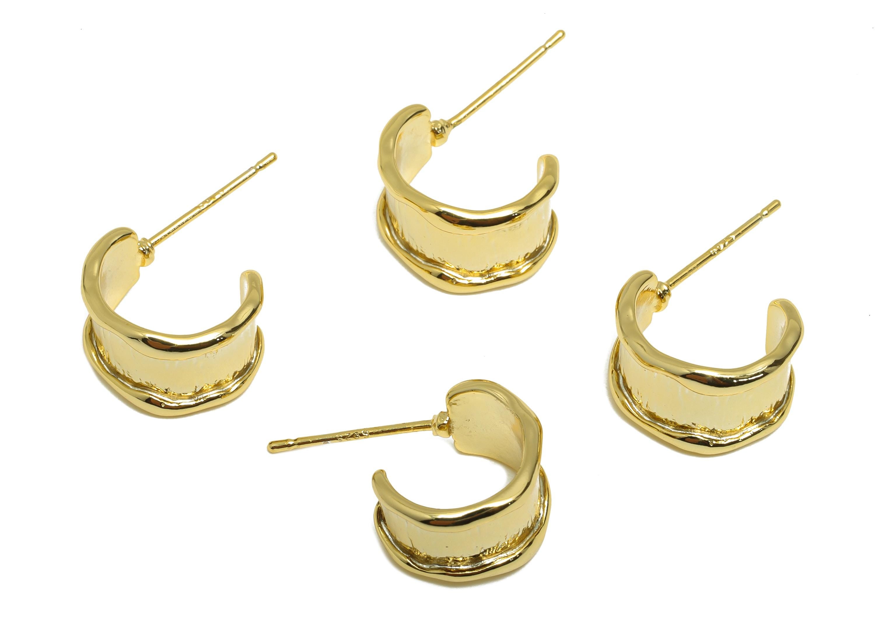 Chunky Hoop Earring Stud - Gold Textured Hoop - Brass Trendy Hoop Earring - Modern Jewelry - 18K Real Gold Plated - 12.78x8.4x1mm - RGP9205 - DOMEDBAZAAR