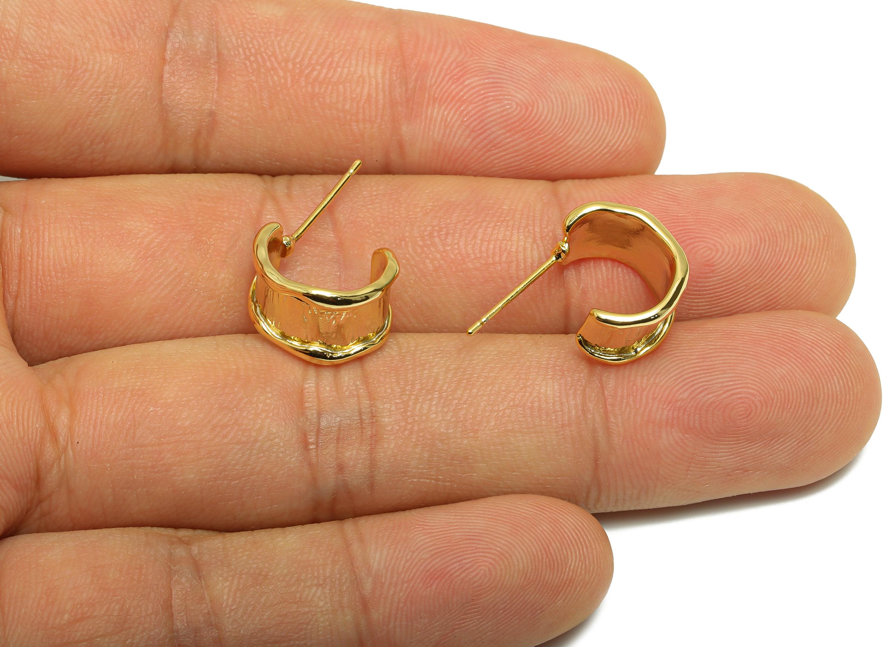 Chunky Hoop Earring Stud - Gold Textured Hoop - Brass Trendy Hoop Earring - Modern Jewelry - 18K Real Gold Plated - 12.78x8.4x1mm - RGP9205 - DOMEDBAZAAR