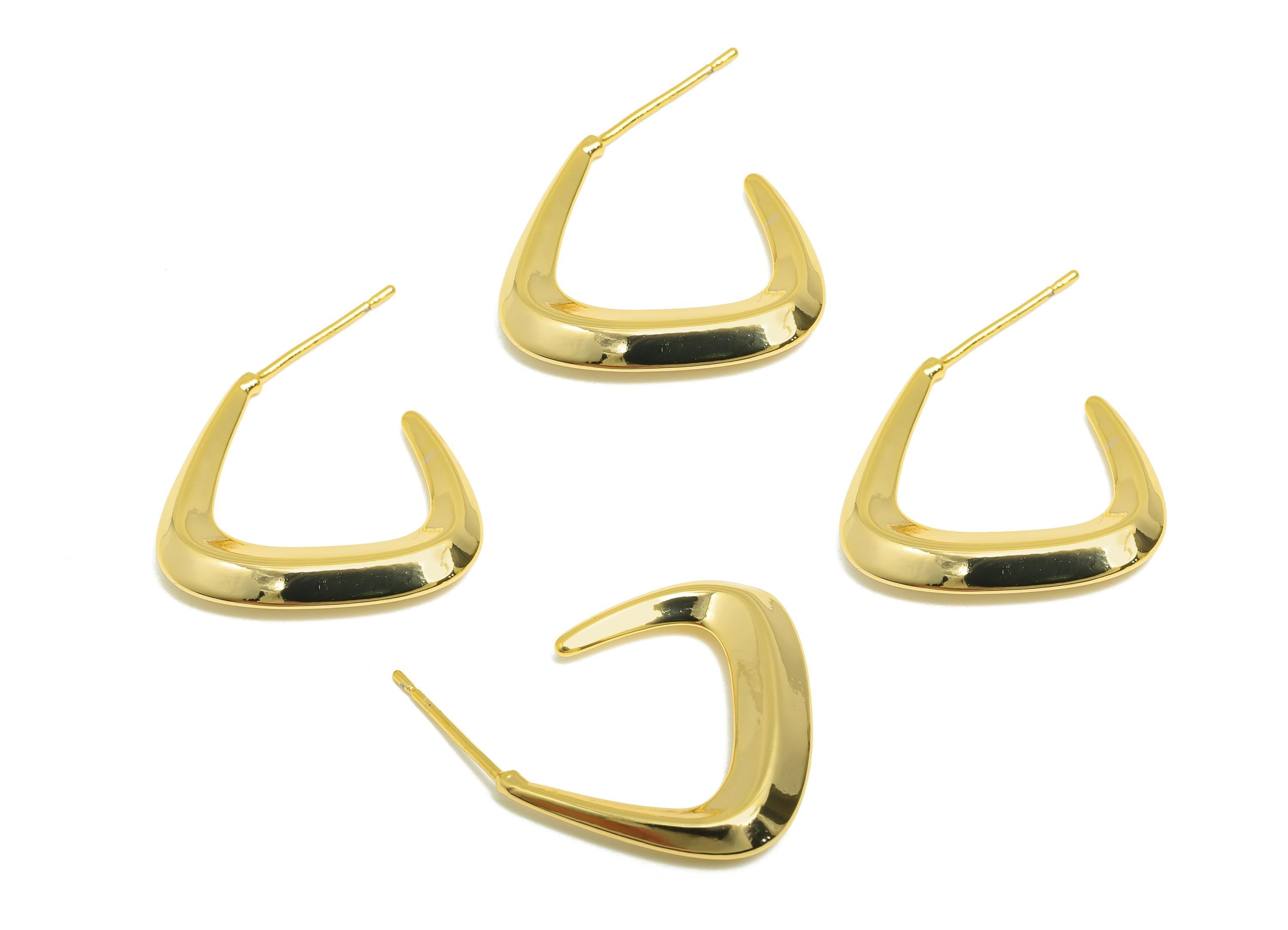 Modern Geometric Earring Stud - Gold Hoop Earring - Brass Sleek Gold Jewelry - Modern Jewelry - 18K Real Gold Plated - 21x20x3mm - RGP9228 - DOMEDBAZAAR