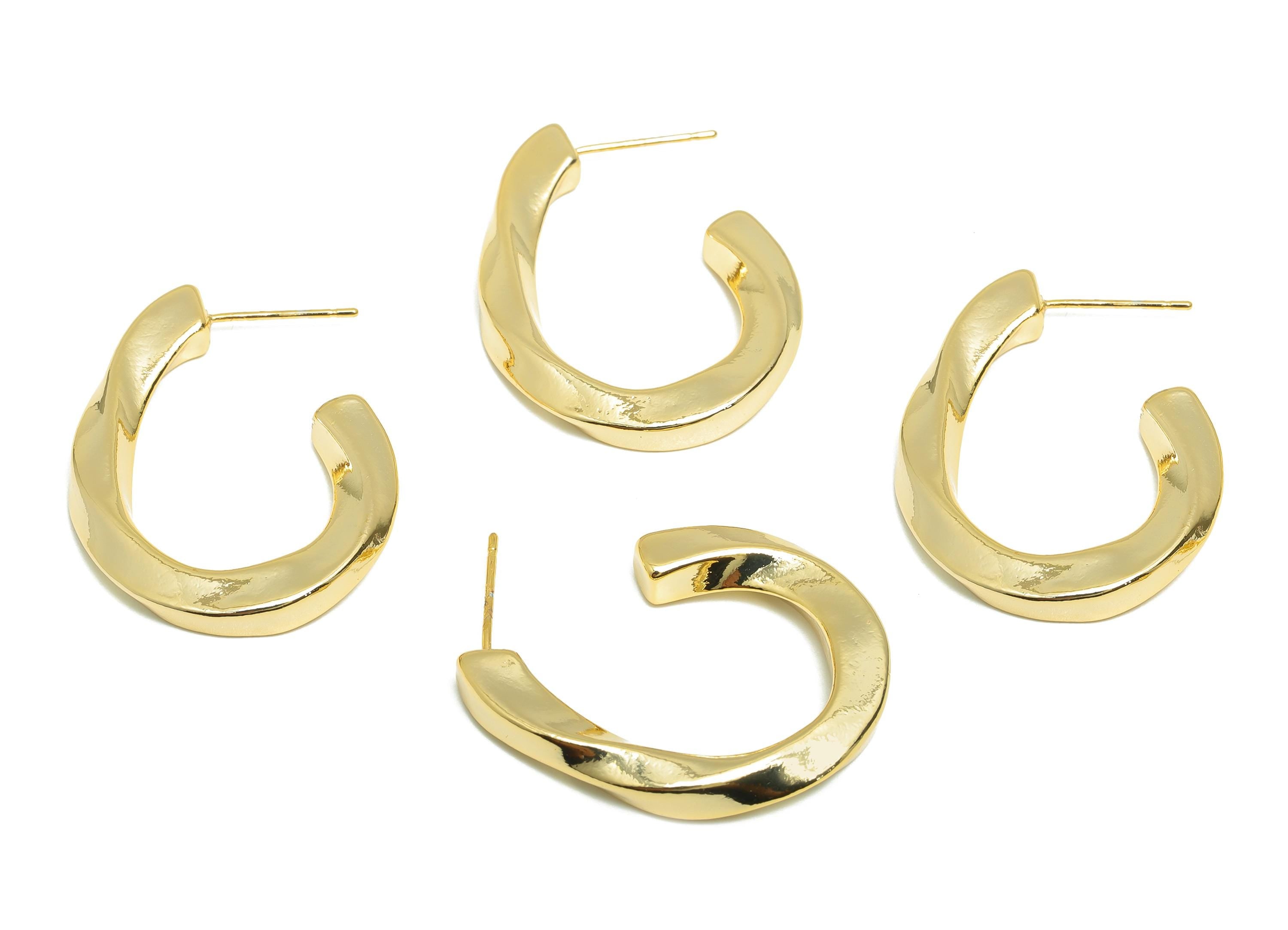 Twisted Gold Earring - Gold Trendy Curved Hoop Earrings - Brass Luxe Gold Fashion Earring - 18K Real Gold Plated - 32x25x3.82mm - RGP9206 - DOMEDBAZAAR