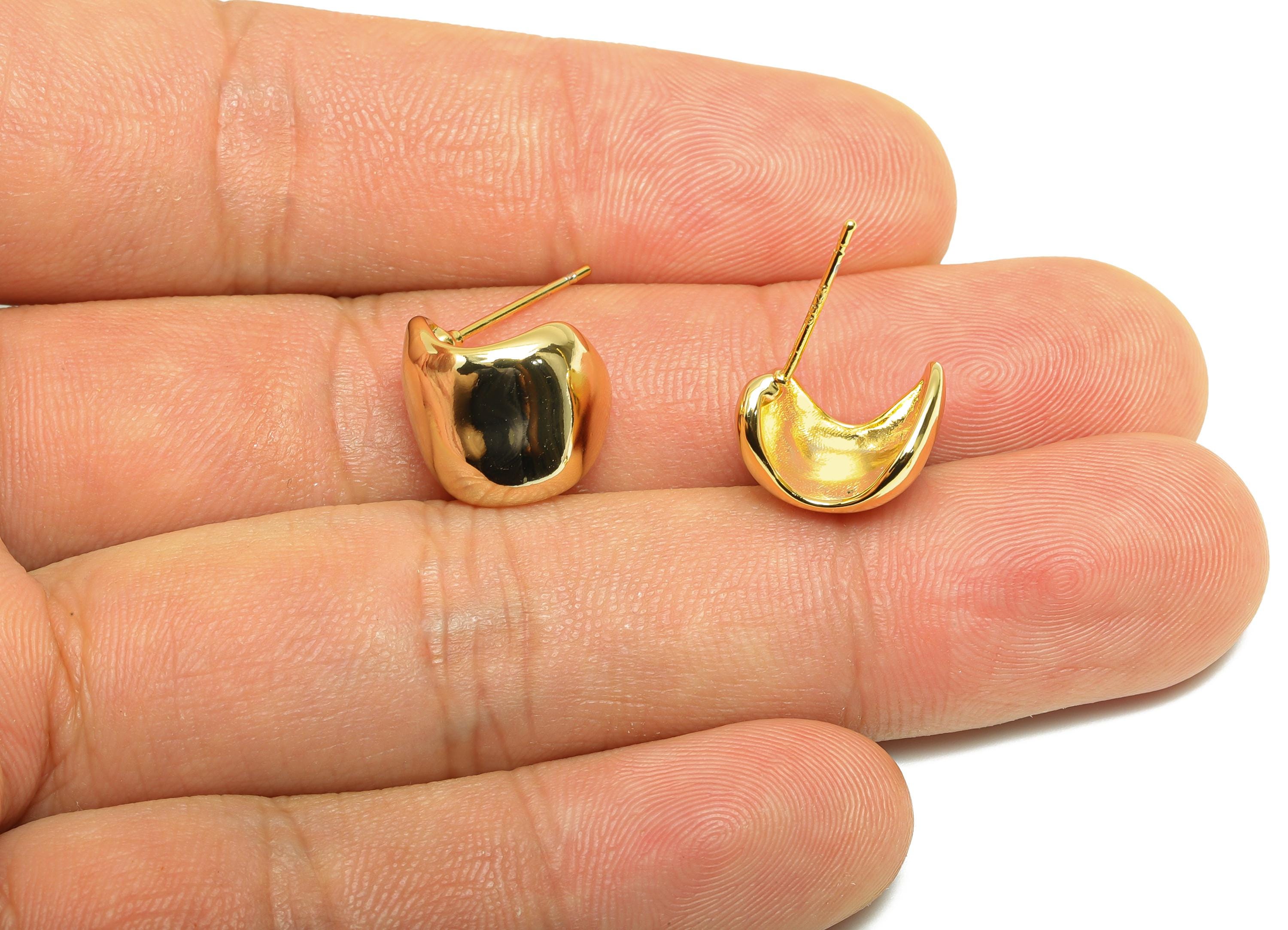 Chunky Hoop Earring Post - Brass Gold Small Chunky Earring - Brass Trendy Minimalist Jewelry - 18K Real Gold Plated - 12.14x10x2mm - RGP9195 - DOMEDBAZAAR