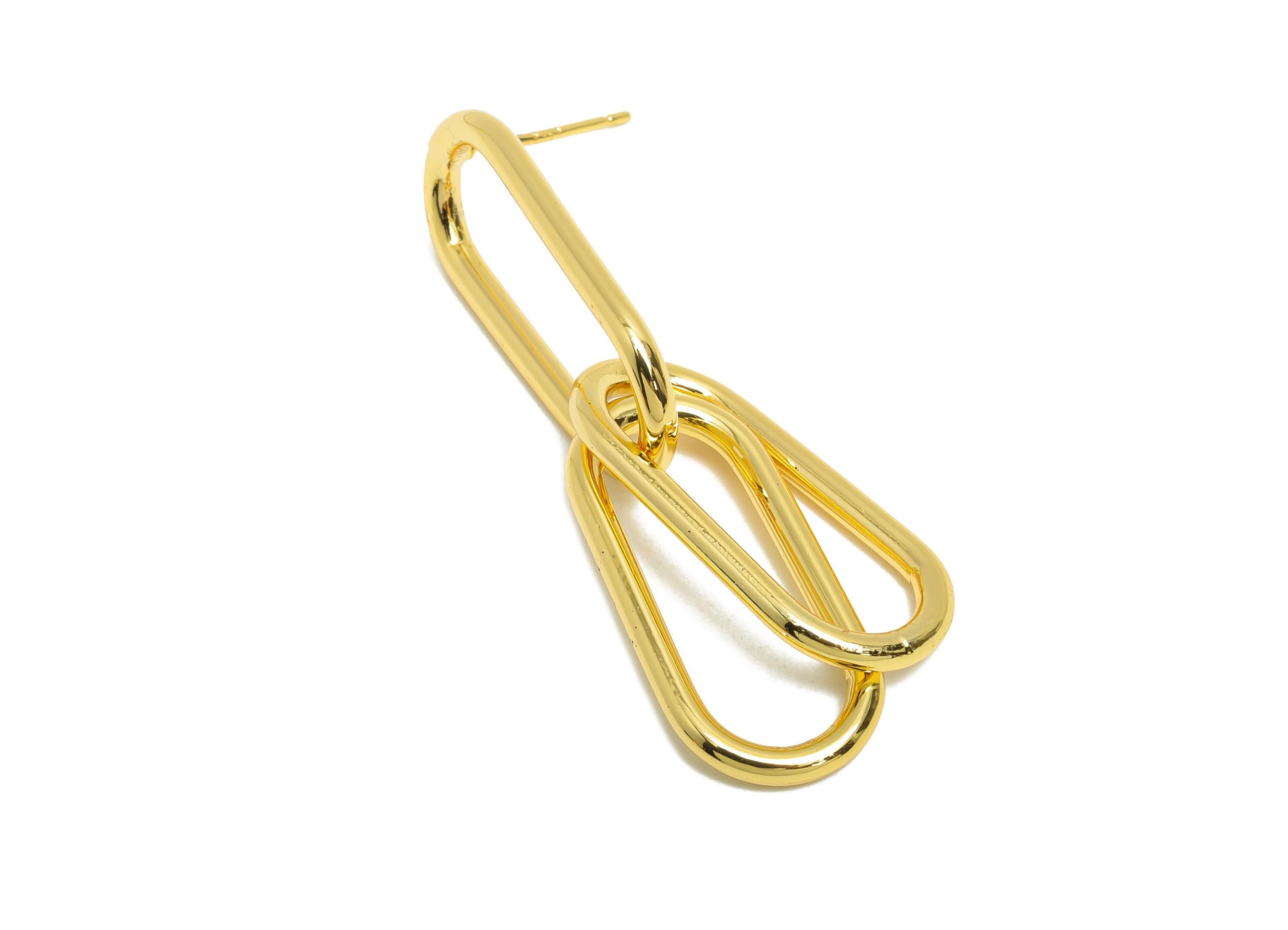 Oval Dangle Earring - Brass Chain Link Earring Post - Gold Dangle Minimalism Geometric Earring - 18K Real Gold Plated -44x11.5x2mm - RGP9432 - DOMEDBAZAAR