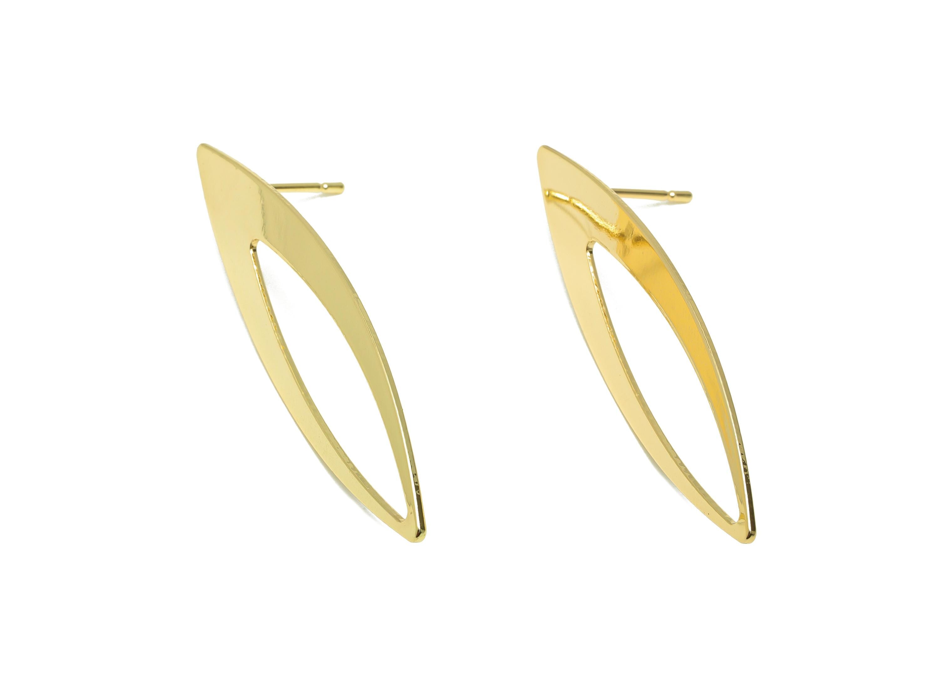 Brass Marquise Earring - Unique Gold Earring Post - Brass Modern Earring - Minimalist Jewelry - 18K Real Gold Plated - 41x11x1mm - RGP9213 - DOMEDBAZAAR