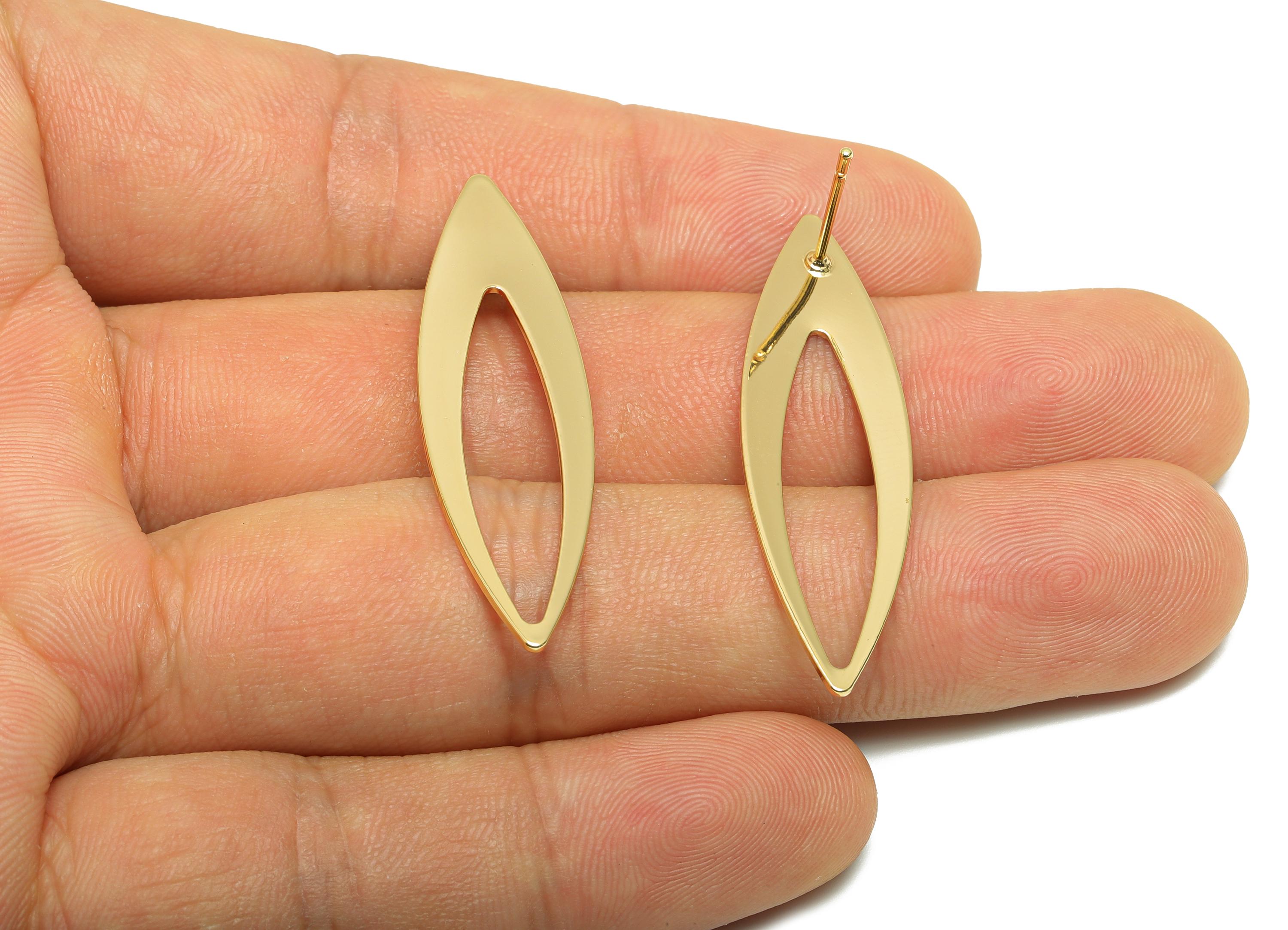 Brass Marquise Earring - Unique Gold Earring Post - Brass Modern Earring - Minimalist Jewelry - 18K Real Gold Plated - 41x11x1mm - RGP9213 - DOMEDBAZAAR