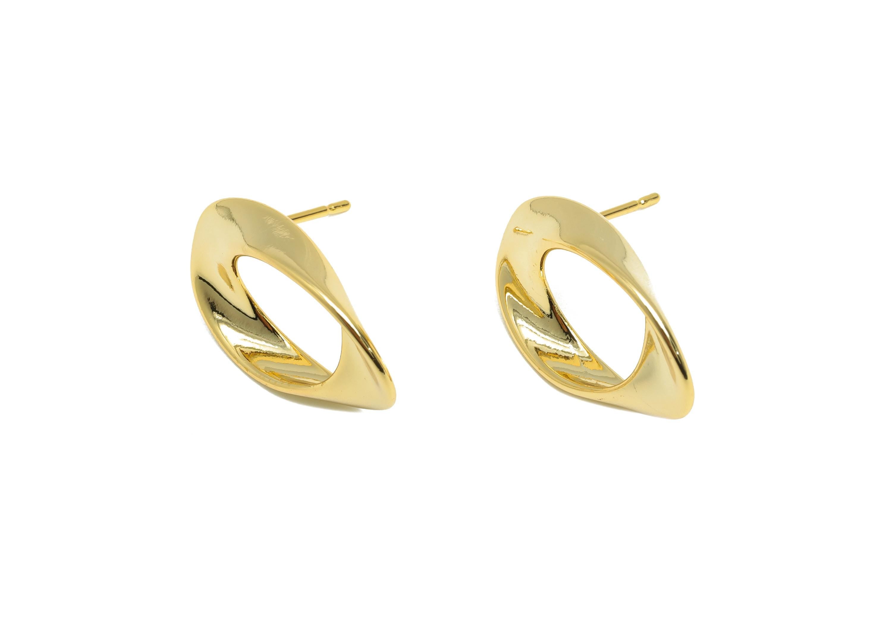 Brass Abstract Earring Stud - Bold Gold Earring Post - Brass Modern Earring - Minimalist Jewelry - 18K Real Gold Plated - 20x13x1mm -RGP9199 - DOMEDBAZAAR