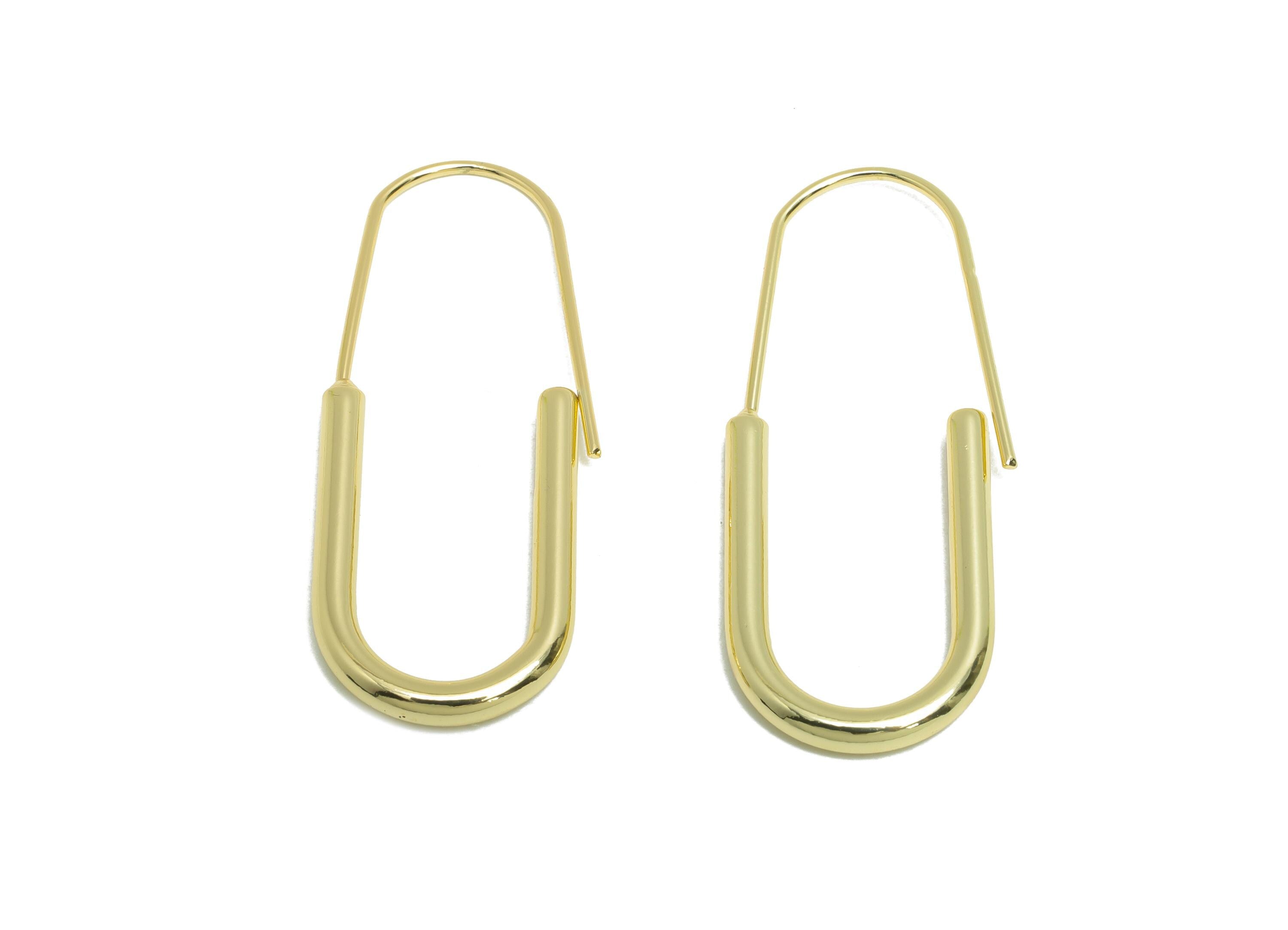 Brass U Shape Hoop Earring - Brass Hoops Earring Wire - Gold Minimalism Geometric Earring -14K Real Gold Plated Brass - 39x15x2.5mm- RGP9431 - DOMEDBAZAAR