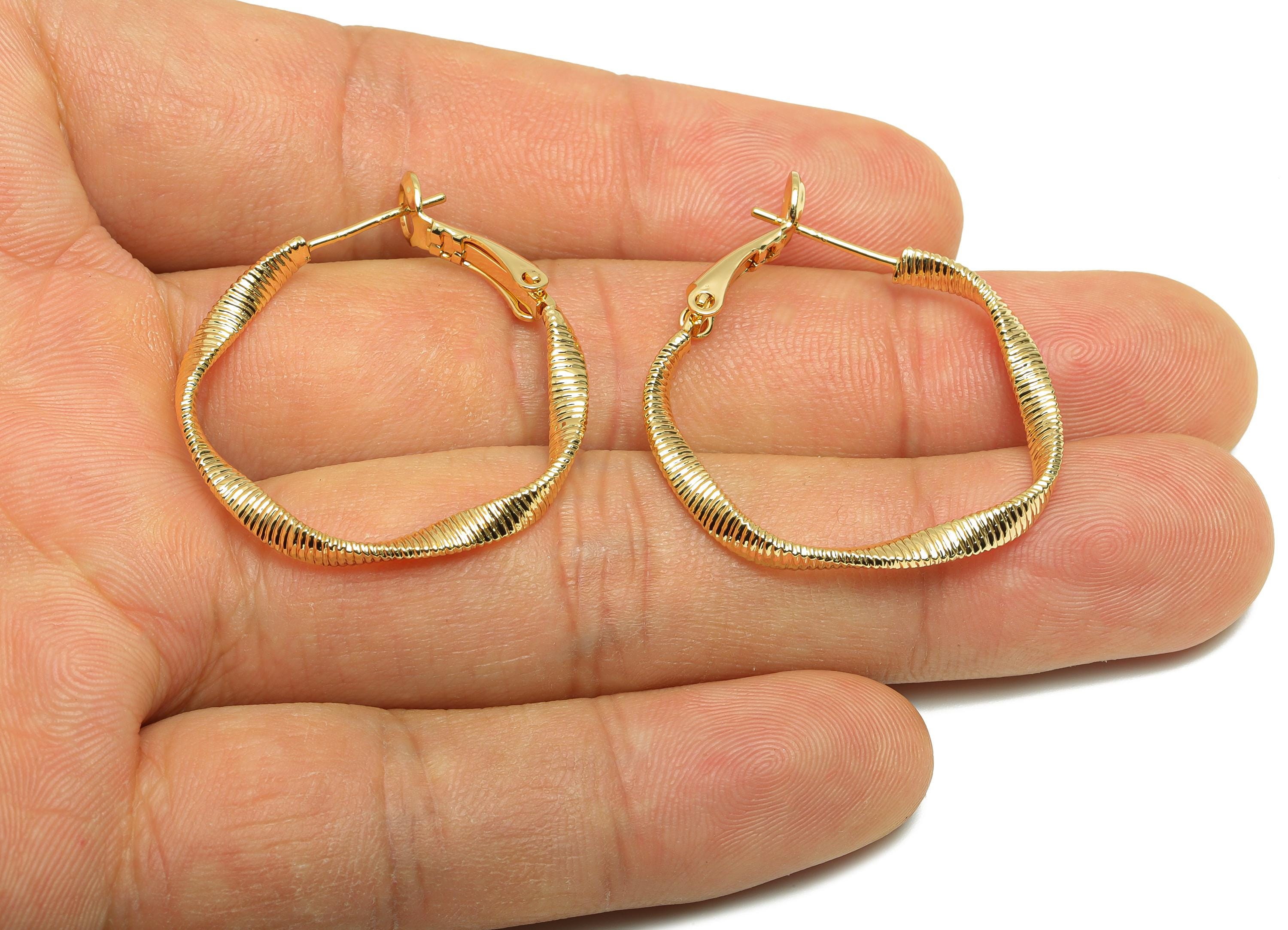 Twisted Hoop Earring - Chic Gold Hoop Earring Clasp - Brass Textured Hoop Clasp - Gold Jewelry - 18K Real Gold Plated - 34x30x2mm- RGP9219 - DOMEDBAZAAR