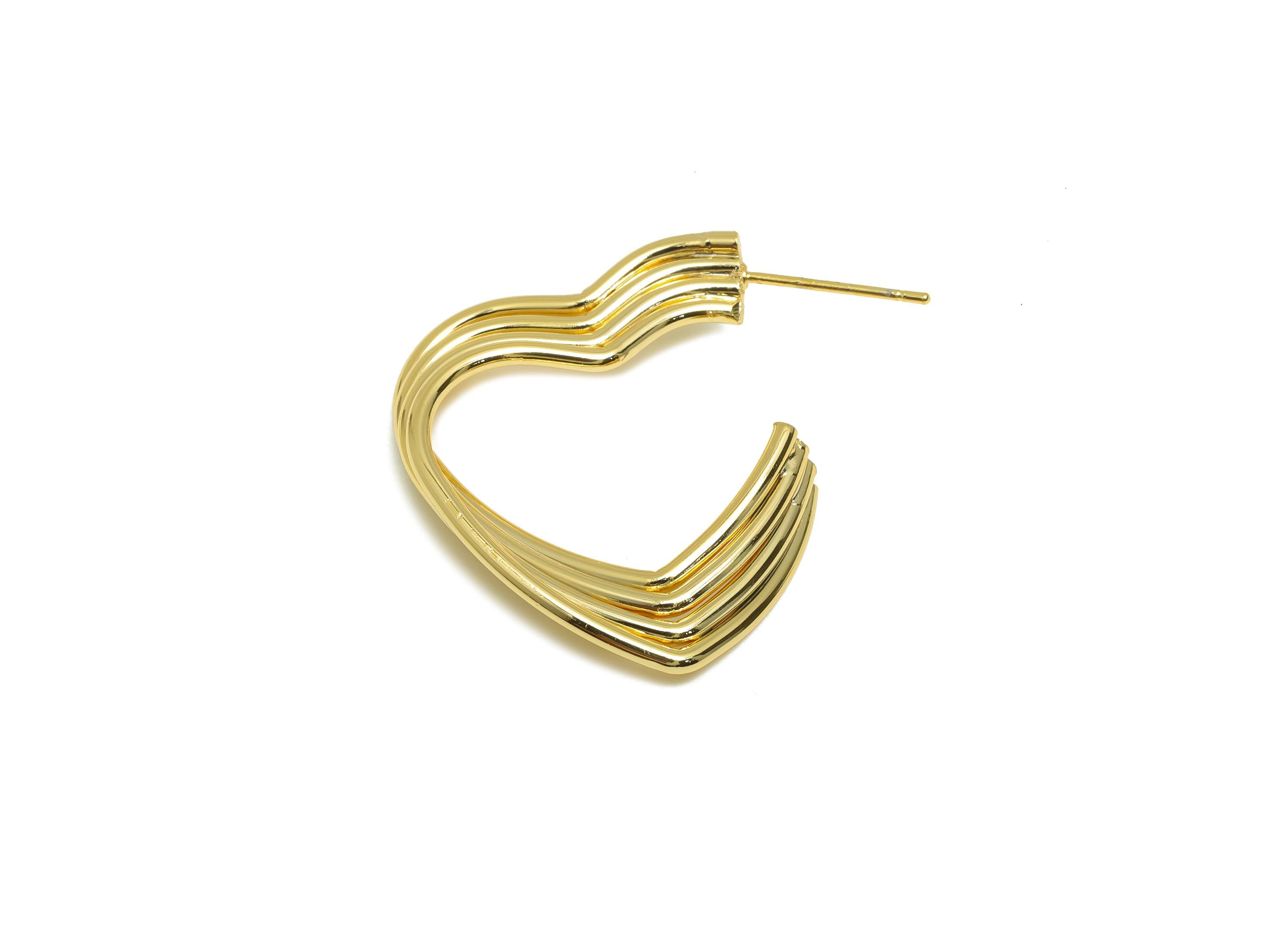 Artistic Heart Hoop Earring - Brass Gold Heart Hoop Earring - Fashion Hoop Earring - Gold Jewelry - 18K Real Gold Plated - 29x28x1mm-RGP9234 - DOMEDBAZAAR