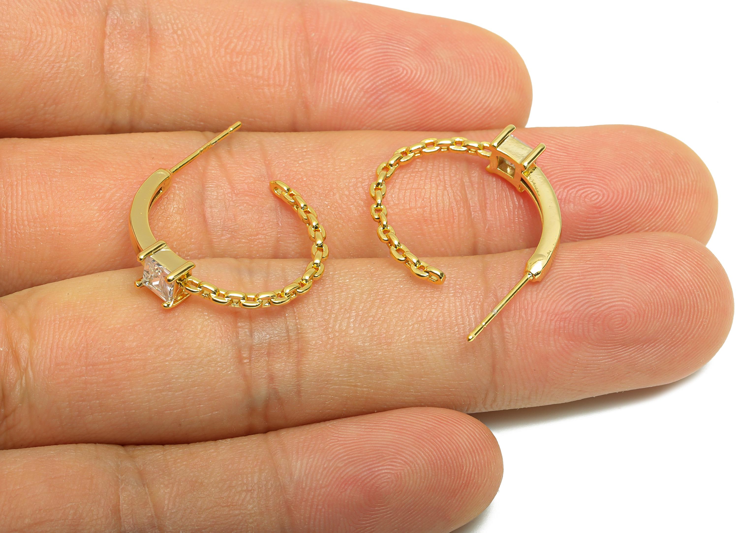 Ring Hoop Earring - Brass Gold Artistic Hoop Earring - Brass Chain Hoop Earring - Gold Jewelry - 18K Real Gold Plated - 21.6x19x4mm -RGP9200 - DOMEDBAZAAR