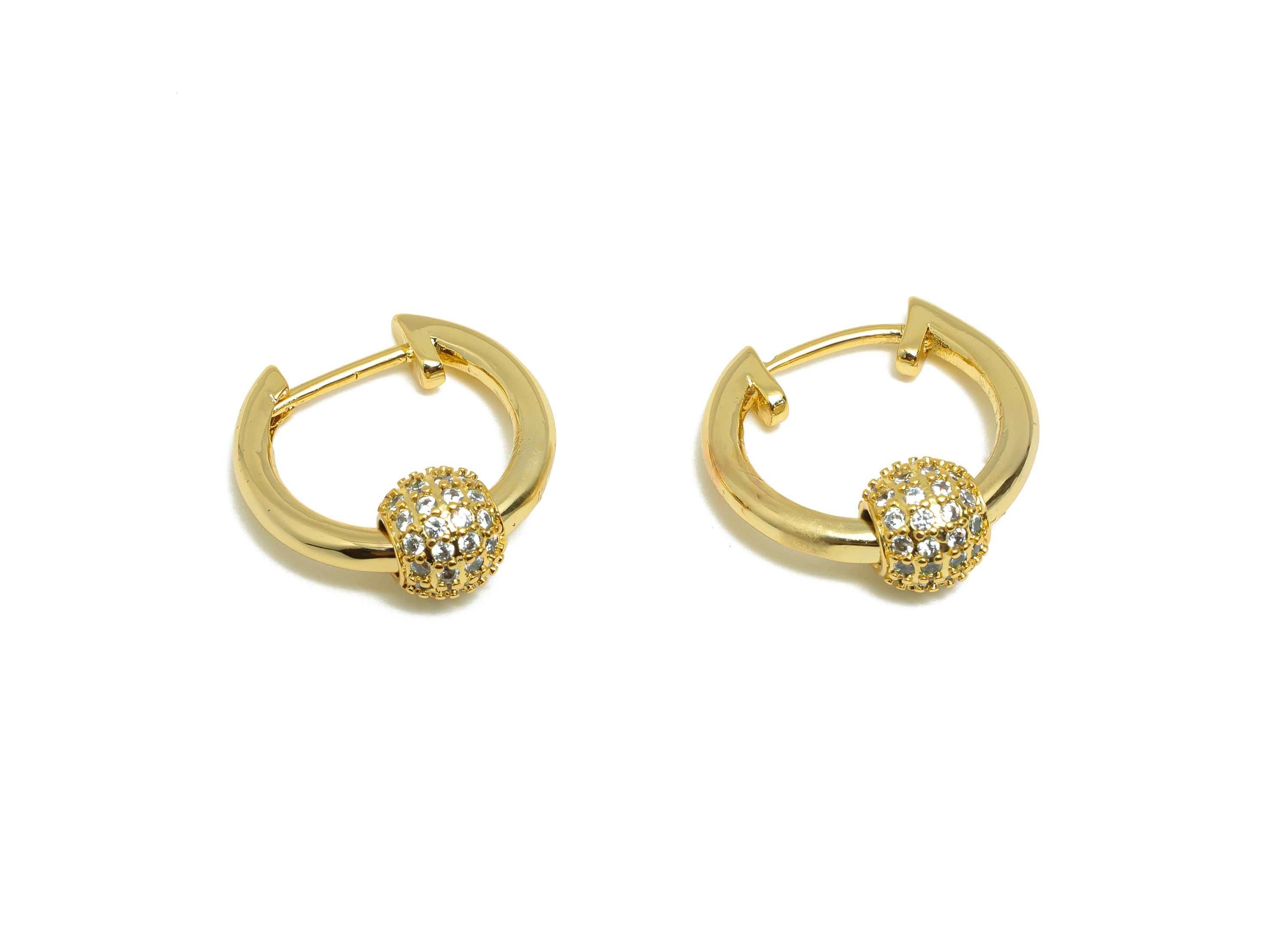 Shakeable Ball Hoop Earring - Brass Gold Modern Huggie Earring - Zircon Trendy Hoop Jewelry - 18K Real Gold Plating - 17x16x2mm - RGP9197 - DOMEDBAZAAR