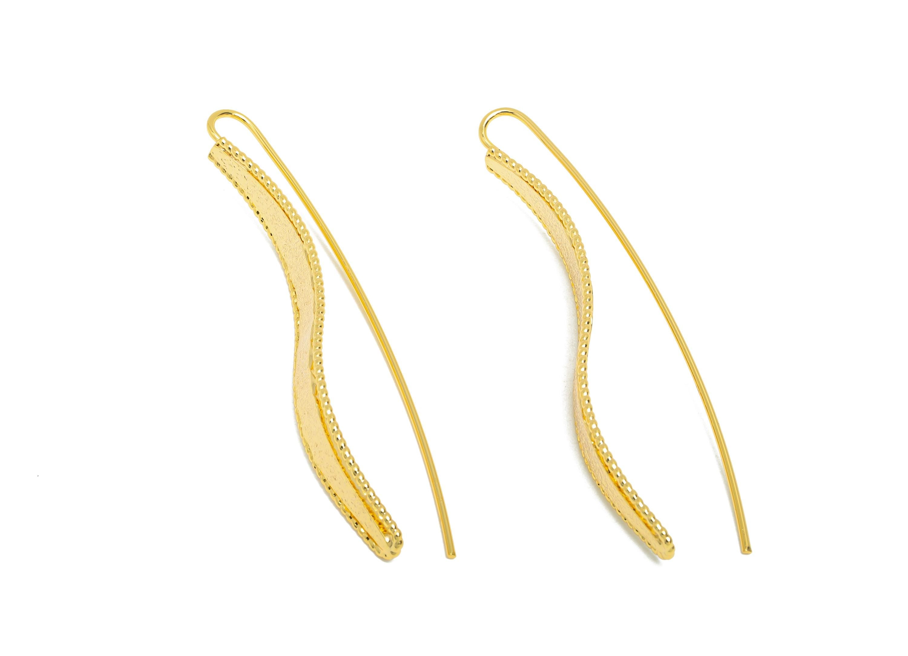 Brass Curved Earrings Wire - Hammered Wave Earrings Wire - Gold Minimalism Long Earrings -18K Real Gold Plated Brass - 53x7x1.2mm - RGP9427 - DOMEDBAZAAR