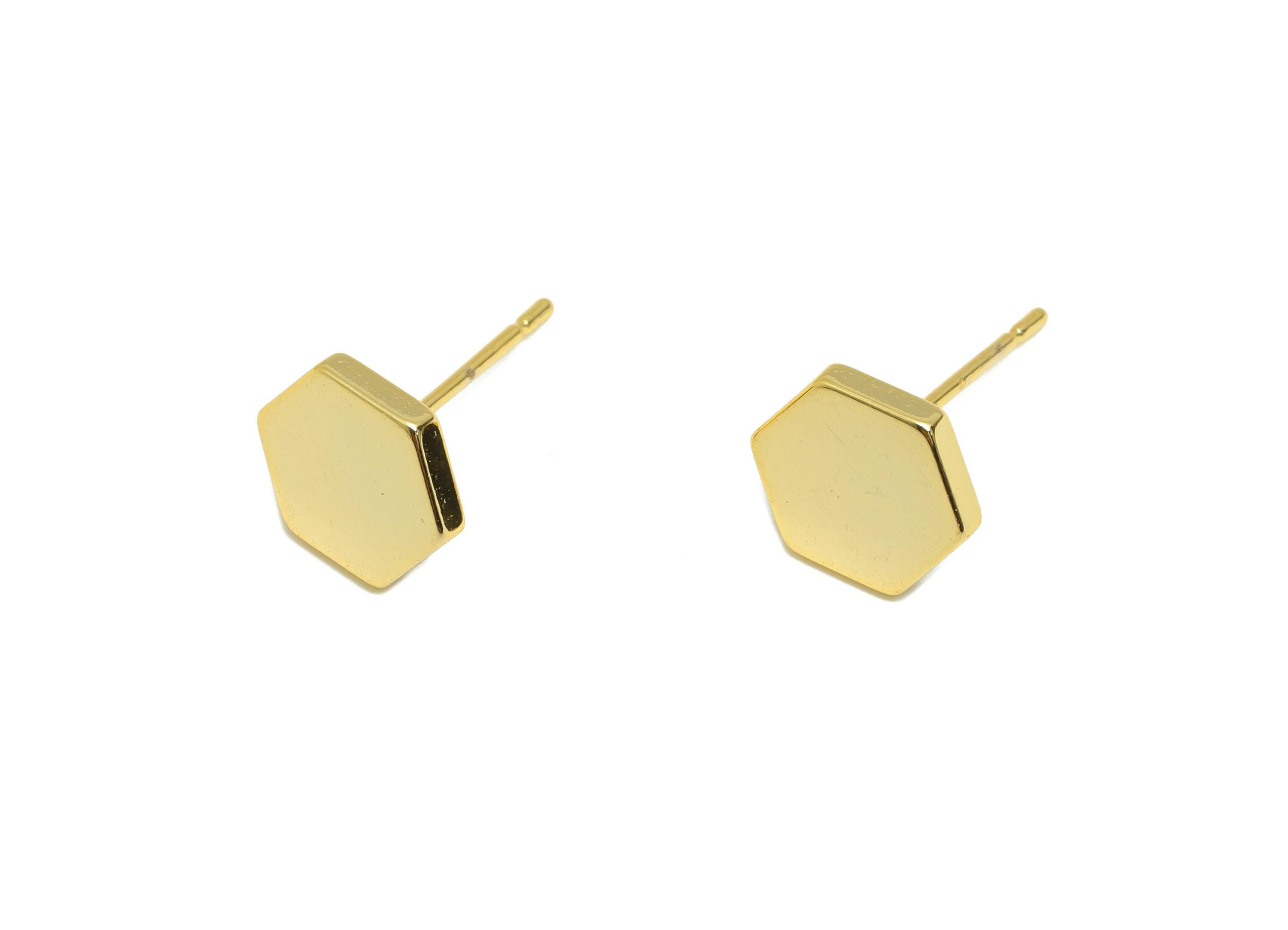 Brass Hexagon Earring - Gold Geometry Earring Post - Brass Modern Earring - Minimalist Jewelry - 18K Real Gold Plated - 7.94x7x1mm - RGP9236 - DOMEDBAZAAR