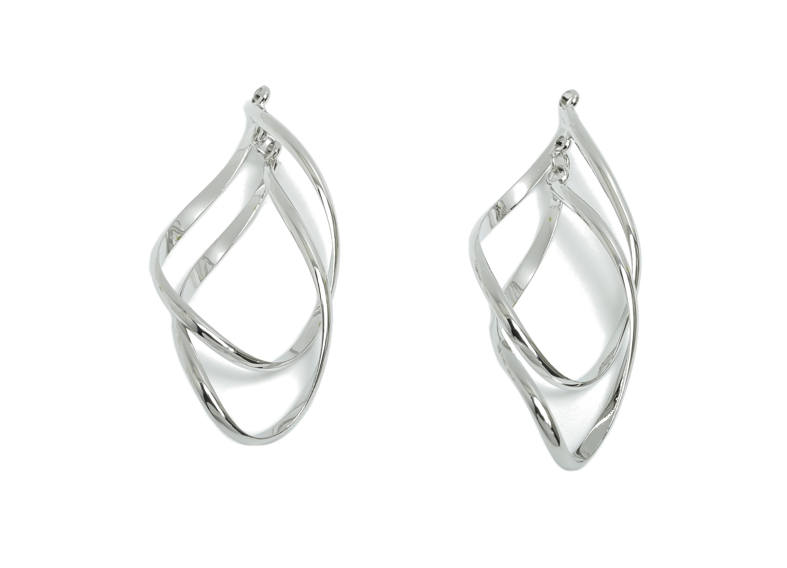 Brass Twisted Hoop Pendant - White Double Loop Earring Charm - Interlock Geometric Charm - 18K Real White Gold-Plated - 43x20x1mm - RGP9441S - DOMEDBAZAAR