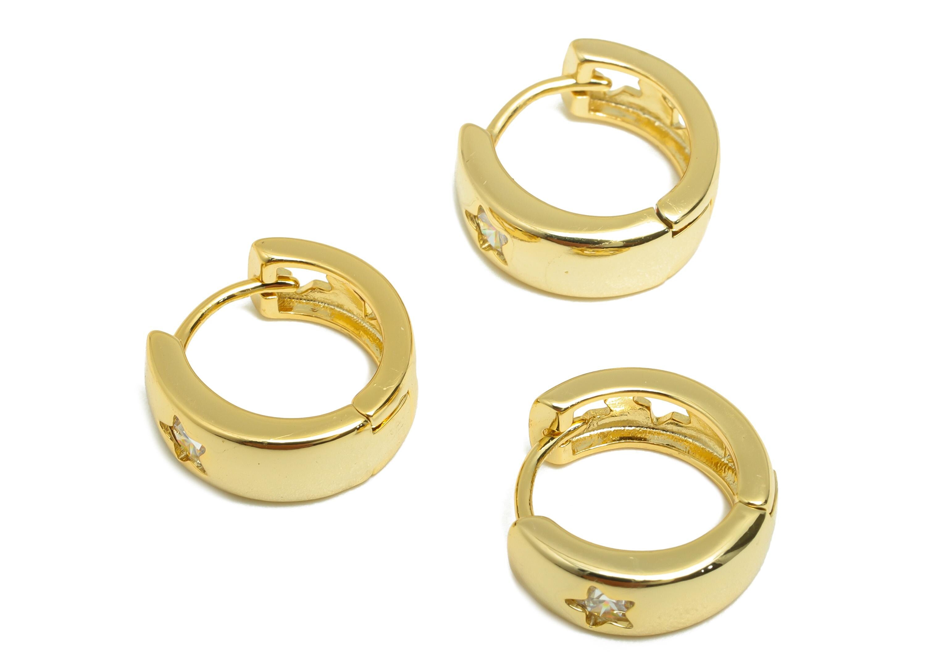 Star Gold Hoop Earring - Brass Chunky Gold Huggie Clasp Earring - Brass Everyday Jewelry - 18K Real Gold Plating - 13x13.18x2.2mm - RGP9237 - DOMEDBAZAAR