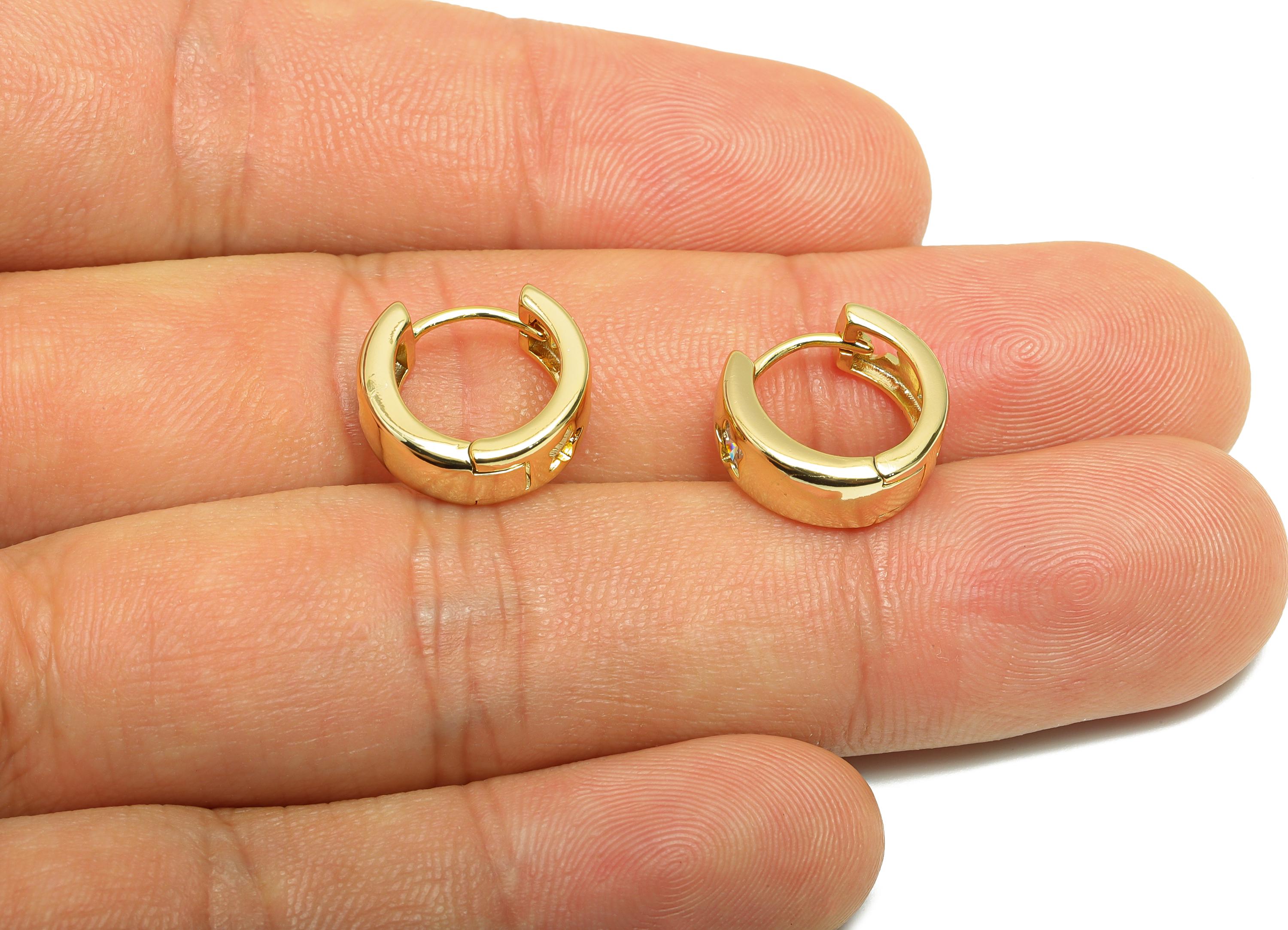 Star Gold Hoop Earring - Brass Chunky Gold Huggie Clasp Earring - Brass Everyday Jewelry - 18K Real Gold Plating - 13x13.18x2.2mm - RGP9237 - DOMEDBAZAAR