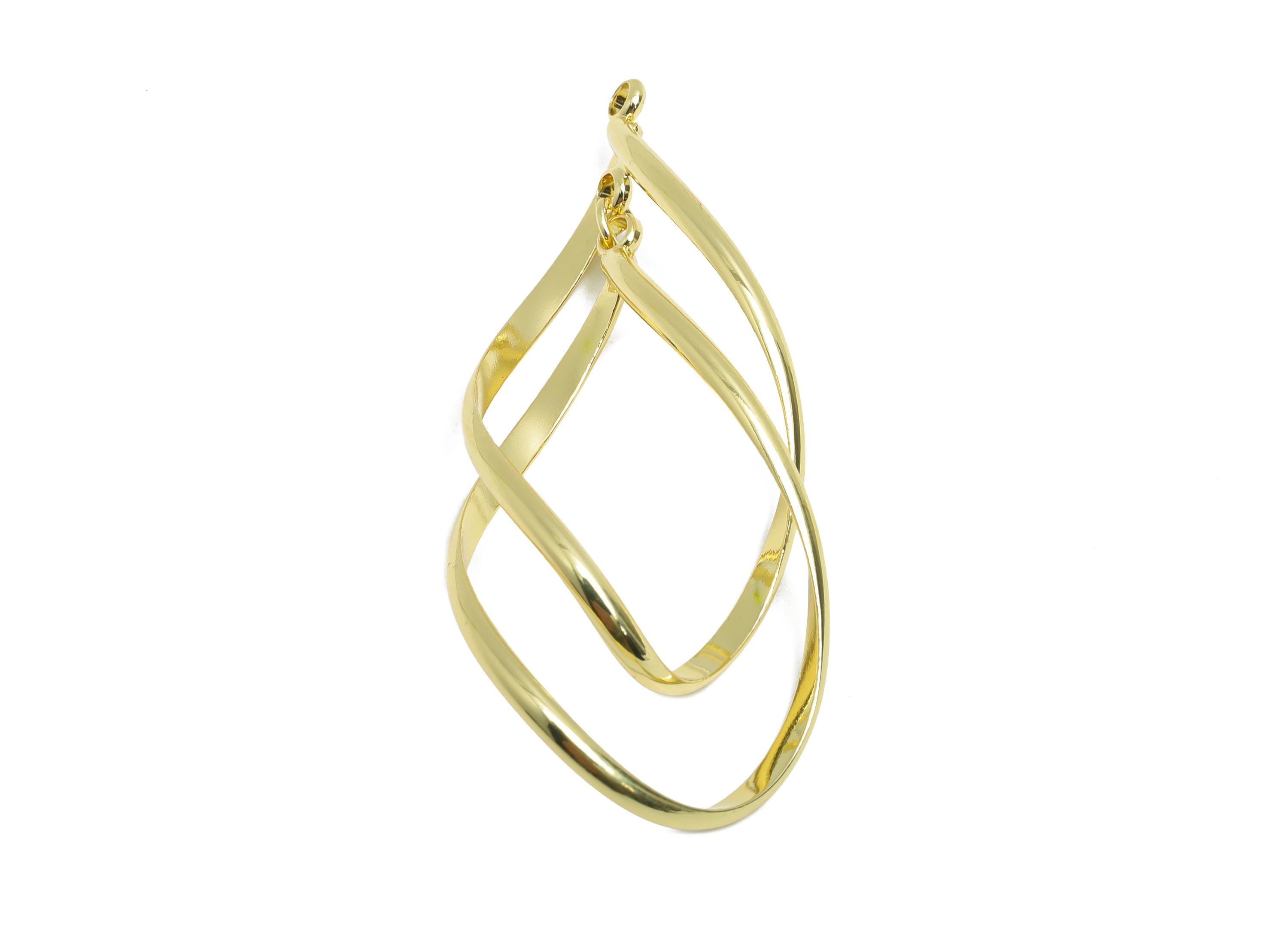 Brass Twisted Hoop Pendant - Gold Double Loop Earring Charms - Interlock Geometric Pendant - 14K Real Gold-Plating - 43x20x1mm - RGP9441-14 - DOMEDBAZAAR