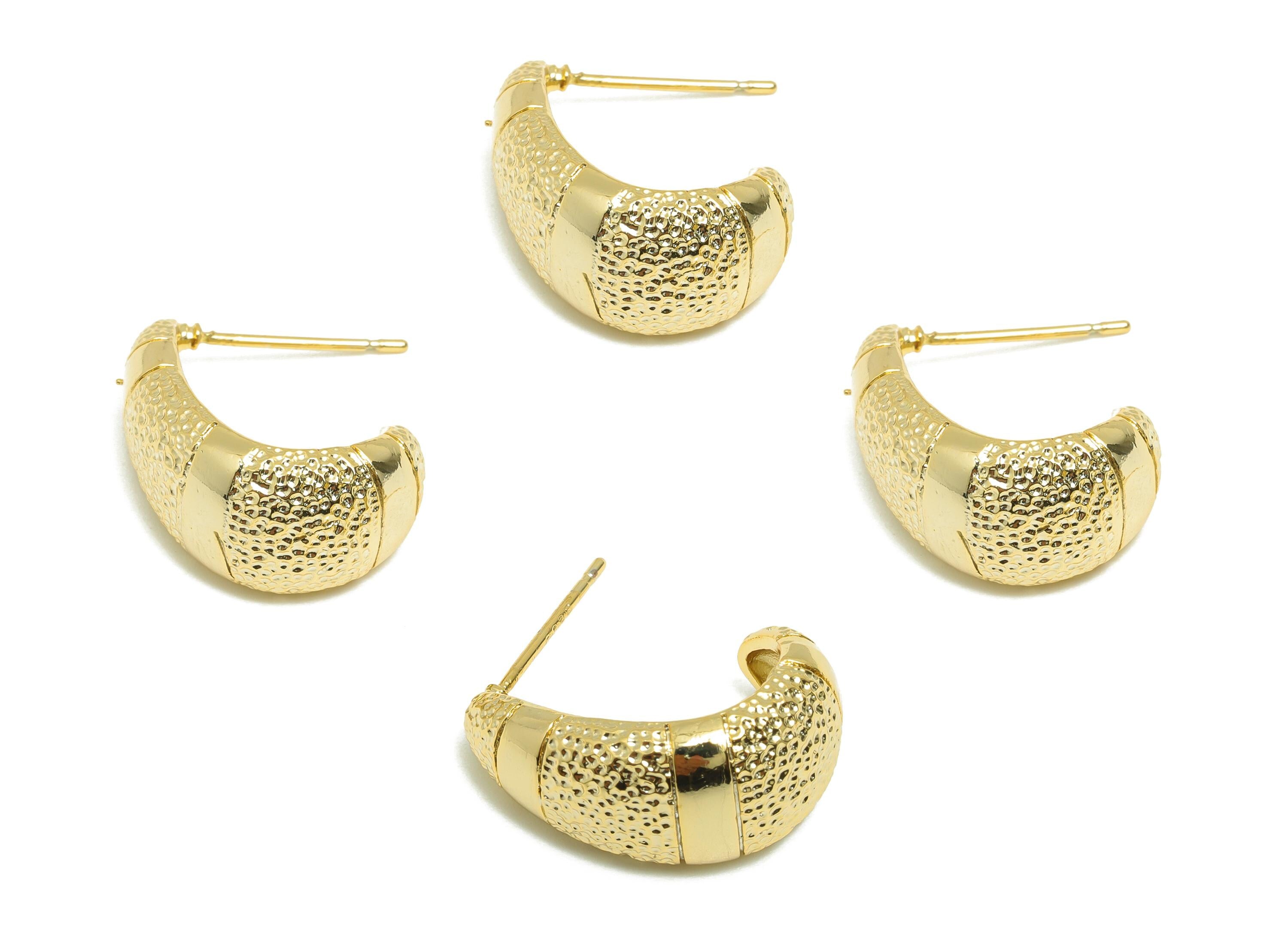 Chunky Gold Hoop Earring - Gold Textured Dome Hoop Stud - Brass Modern Earring Post - 18K Real Gold Plated - 19x13x1.94mm - RGP9238 - DOMEDBAZAAR