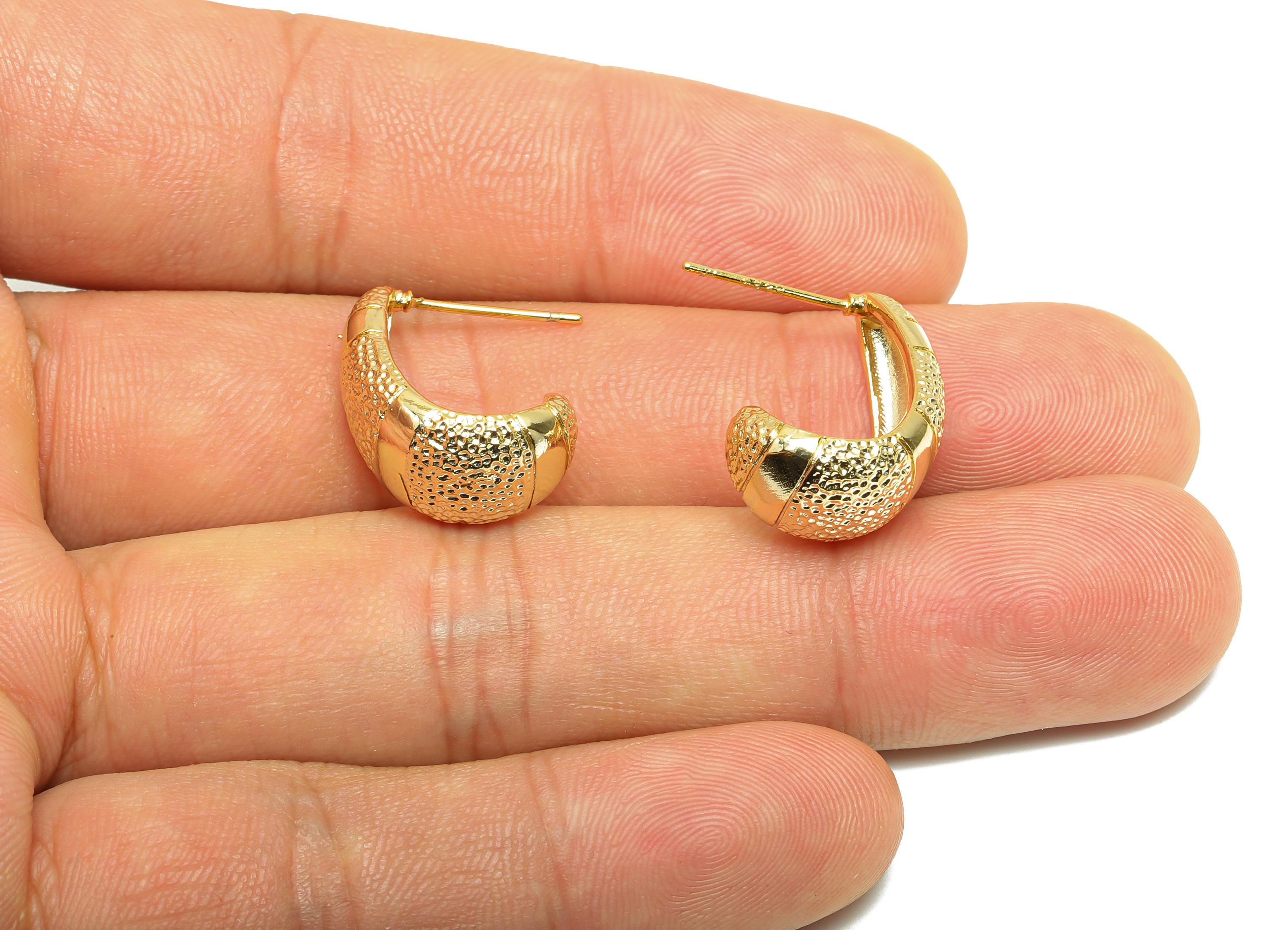 Chunky Gold Hoop Earring - Gold Textured Dome Hoop Stud - Brass Modern Earring Post - 18K Real Gold Plated - 19x13x1.94mm - RGP9238 - DOMEDBAZAAR