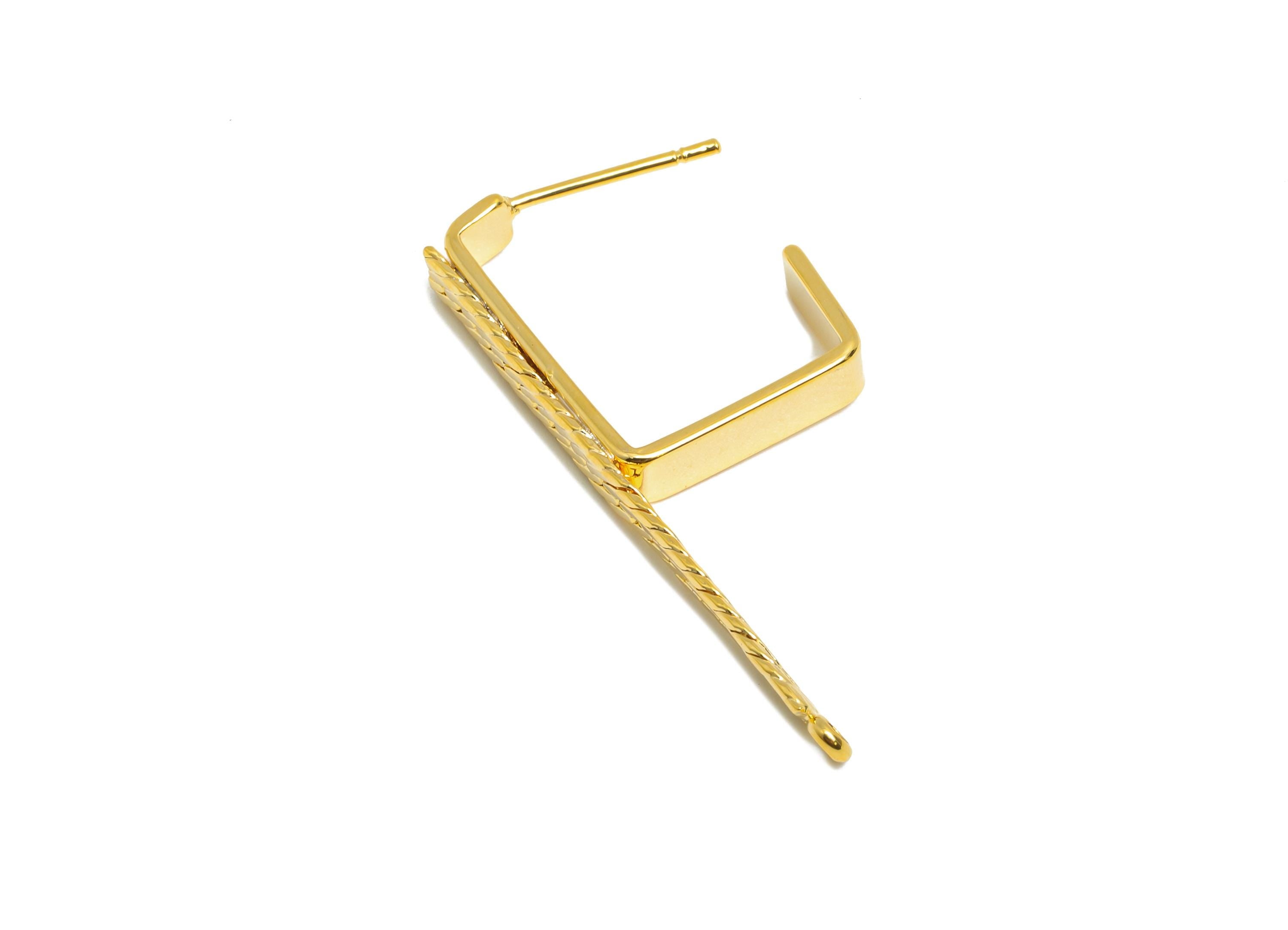 Brass Square Hoop Earring Connectors- Gold Textured Earring Post - Snake Chain Geometric Earring - 18K Real Gold-Plated -37x4x2mm - RGP9445 - DOMEDBAZAAR